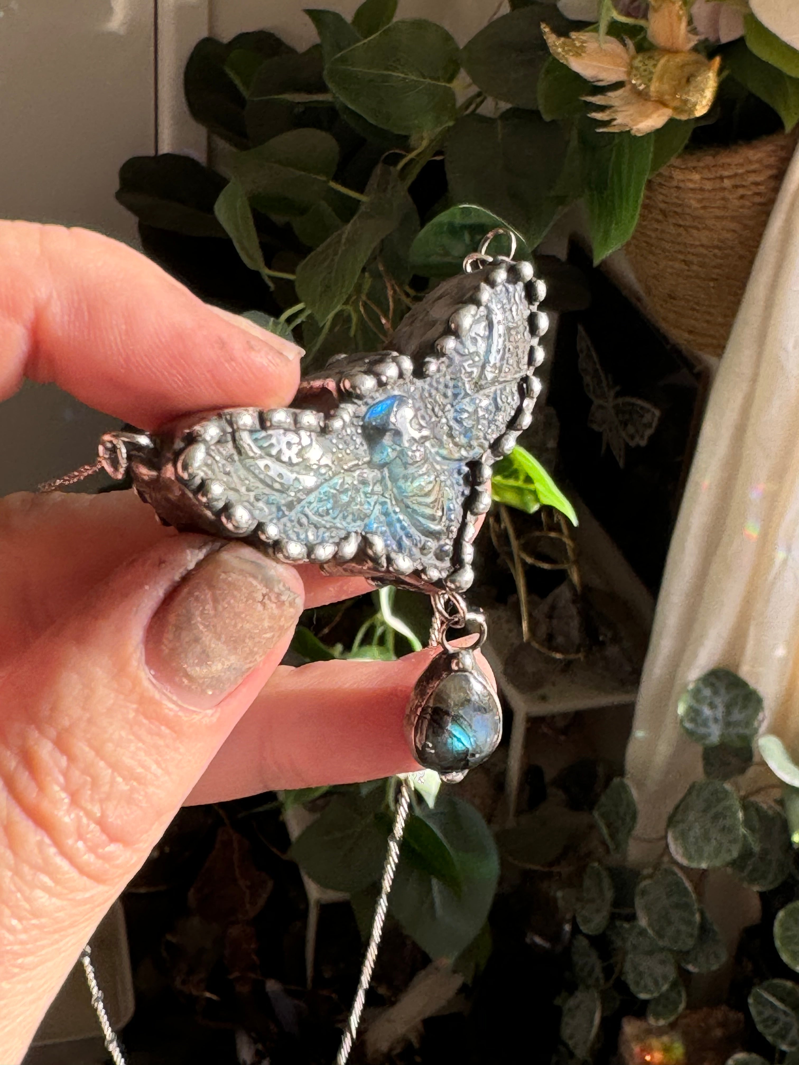 Labradorite Death Moth & Labradorite Dangle