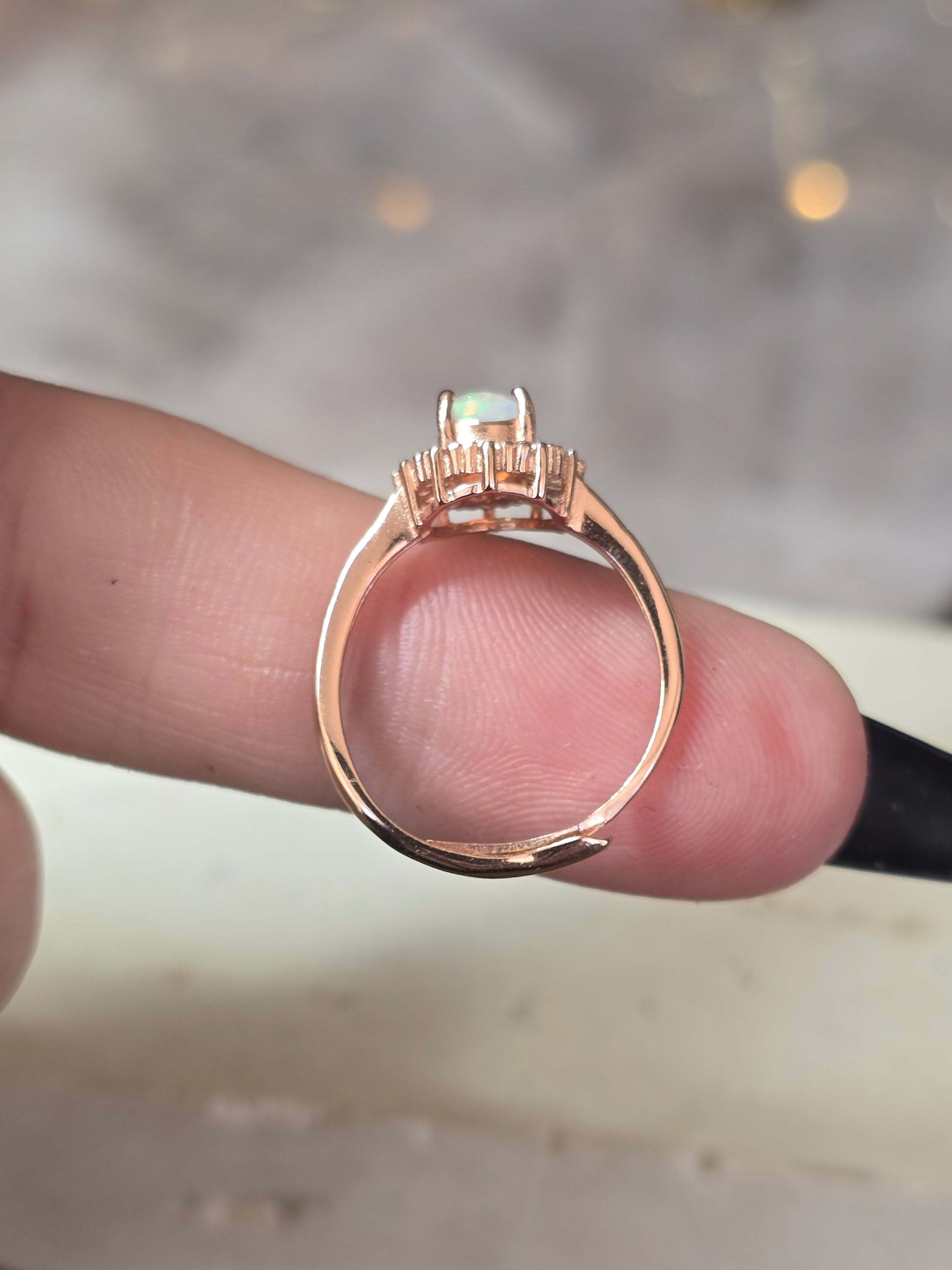 Ethiopian Opal Adustable Ring | Rose Gold Plated Over 925 (#2)