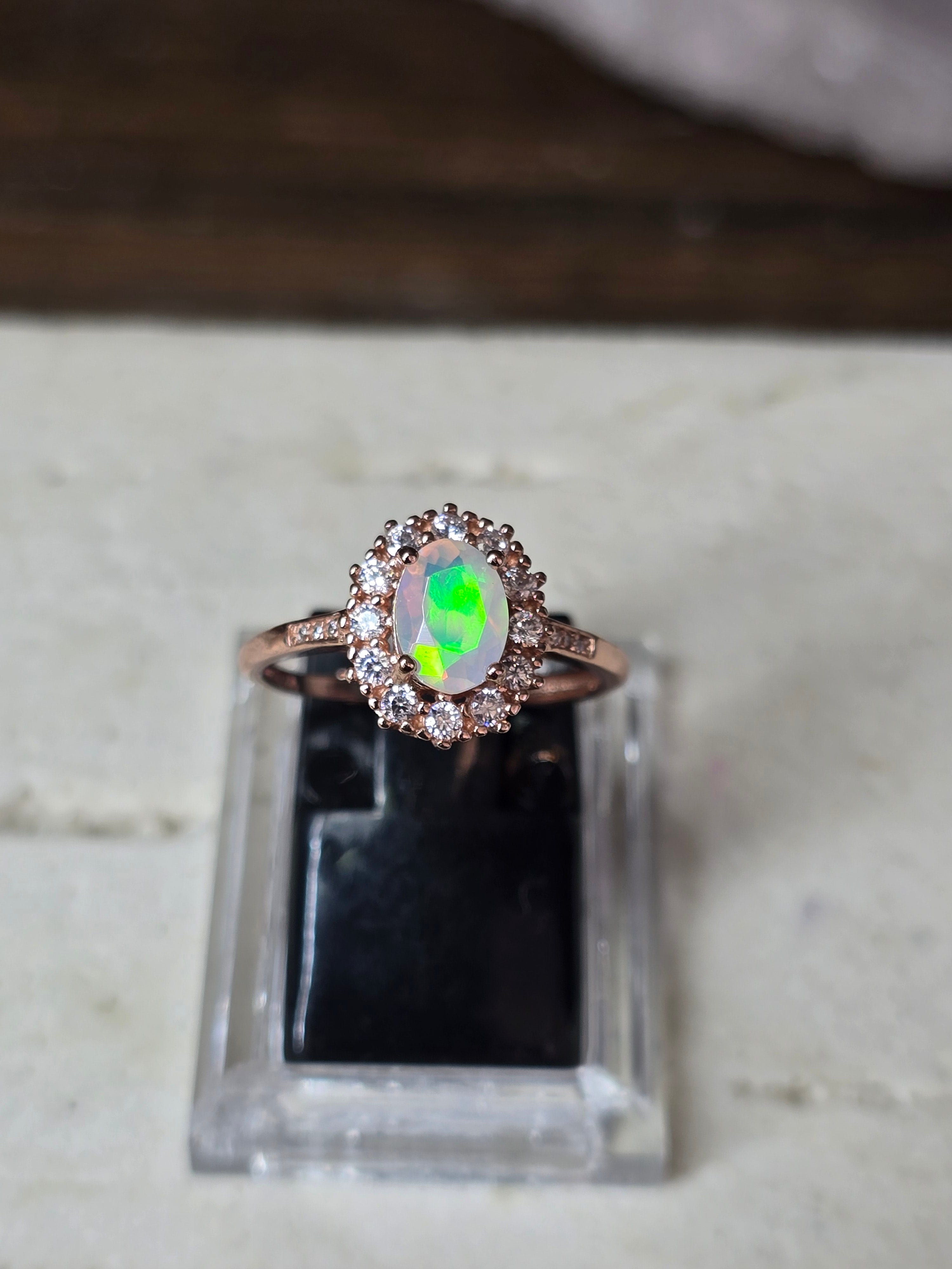 Ethiopian Opal Adustable Ring | Rose Gold Plated Over 925 (#2)