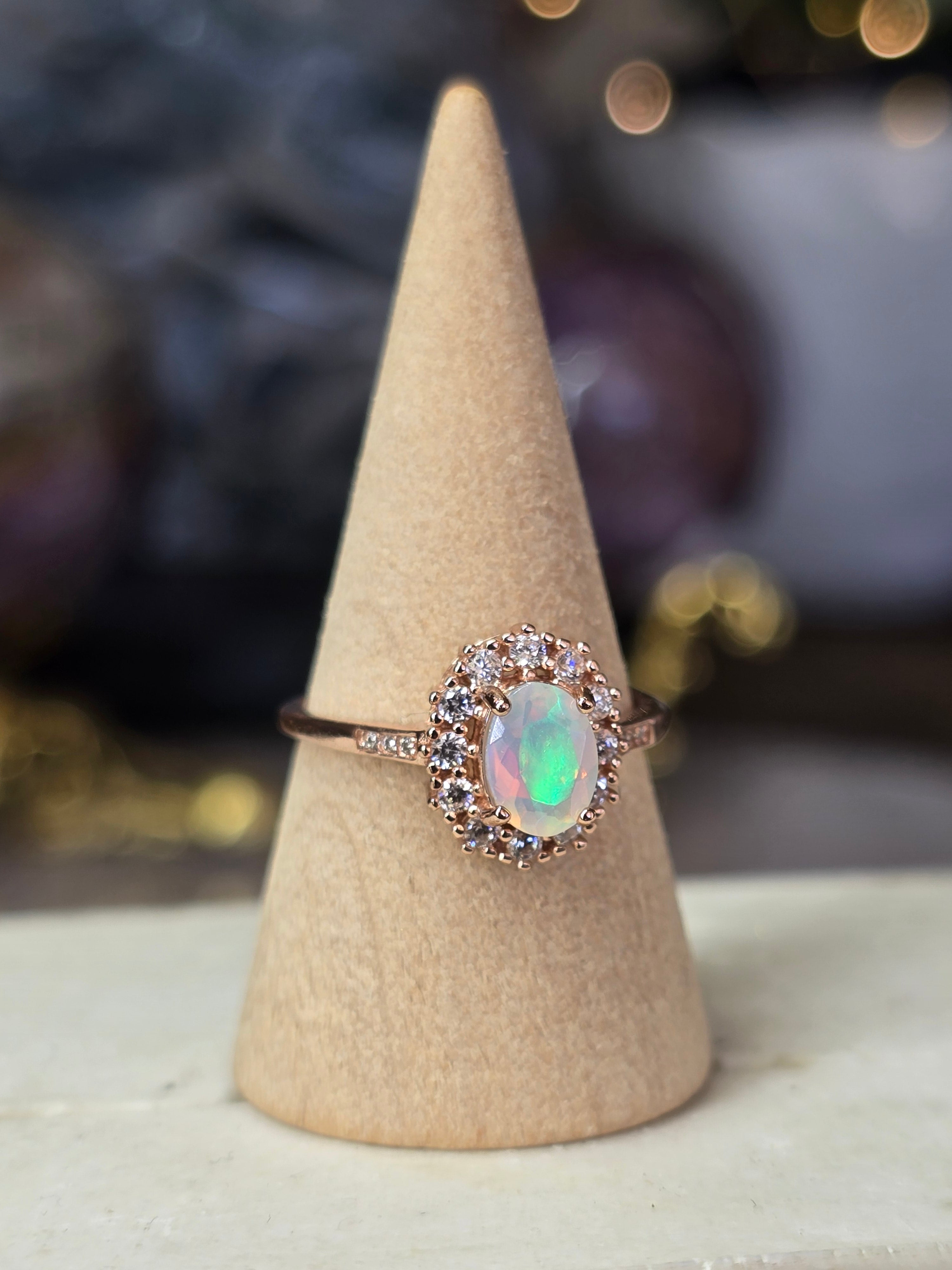 Ethiopian Opal Adustable Ring | Rose Gold Plated Over 925 (#2)