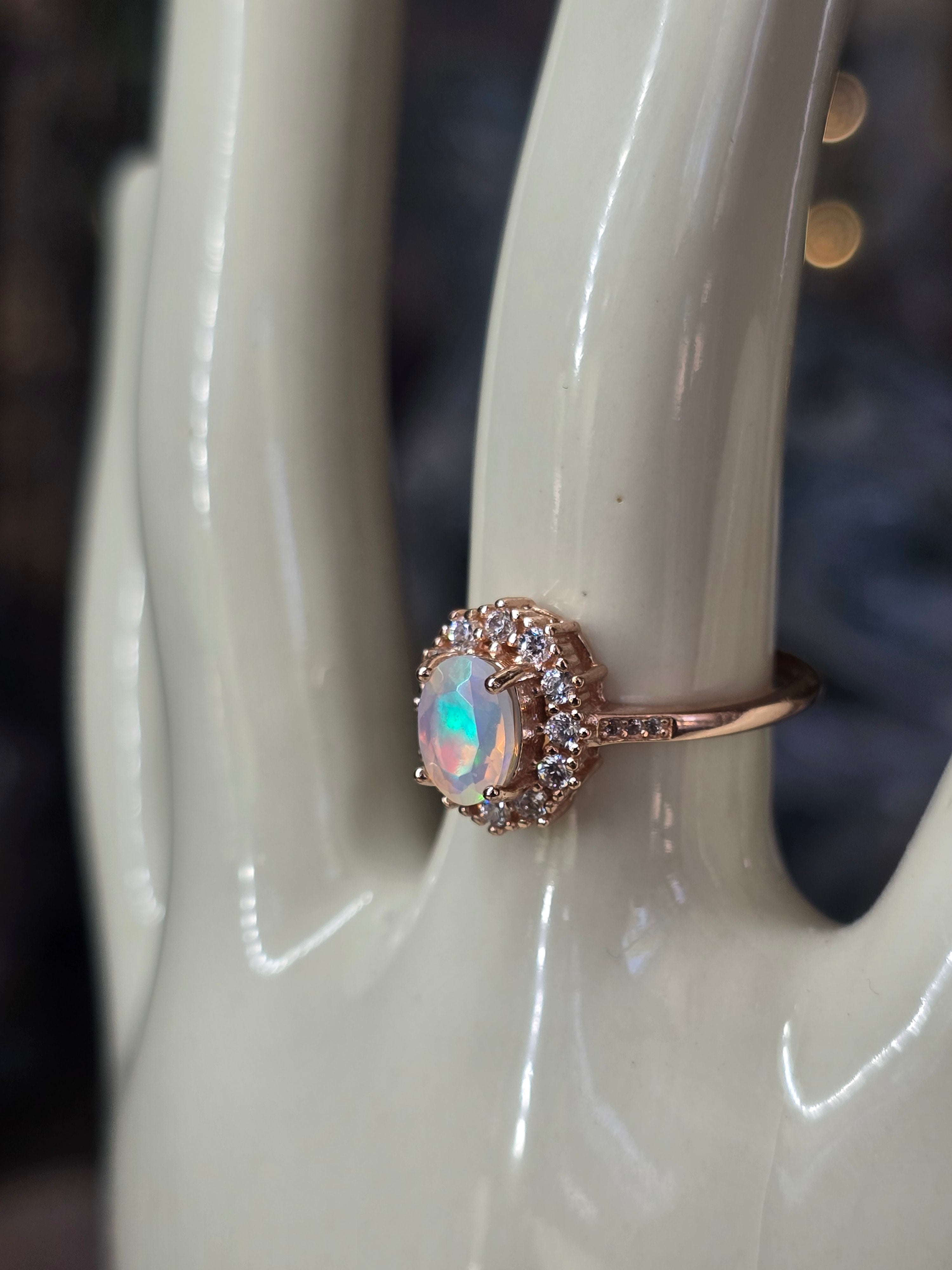 Ethiopian Opal Adustable Ring | Rose Gold Plated Over 925 (#2)