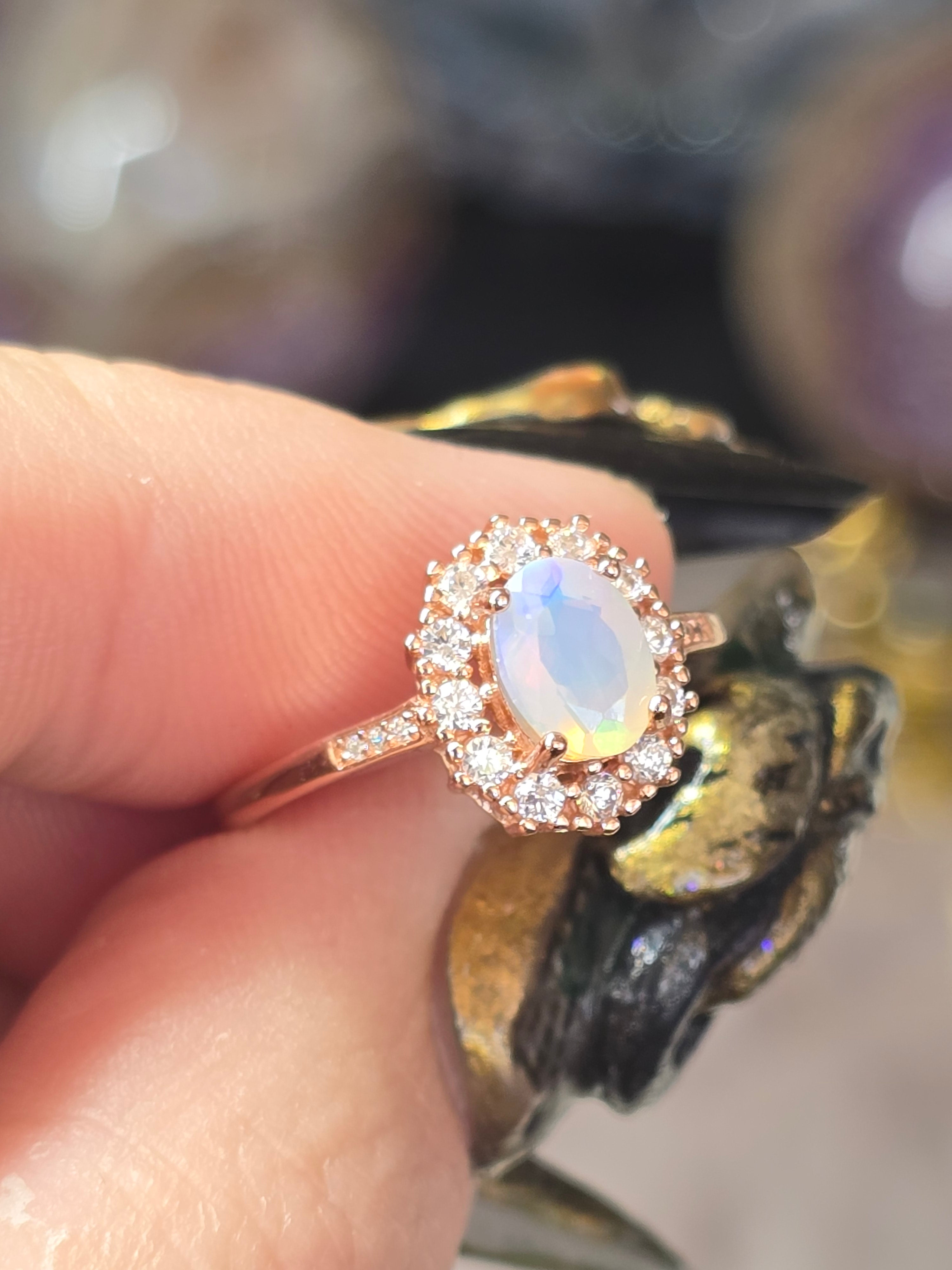 Ethiopian Opal Adustable Ring | Rose Gold Plated Over 925 (#2)