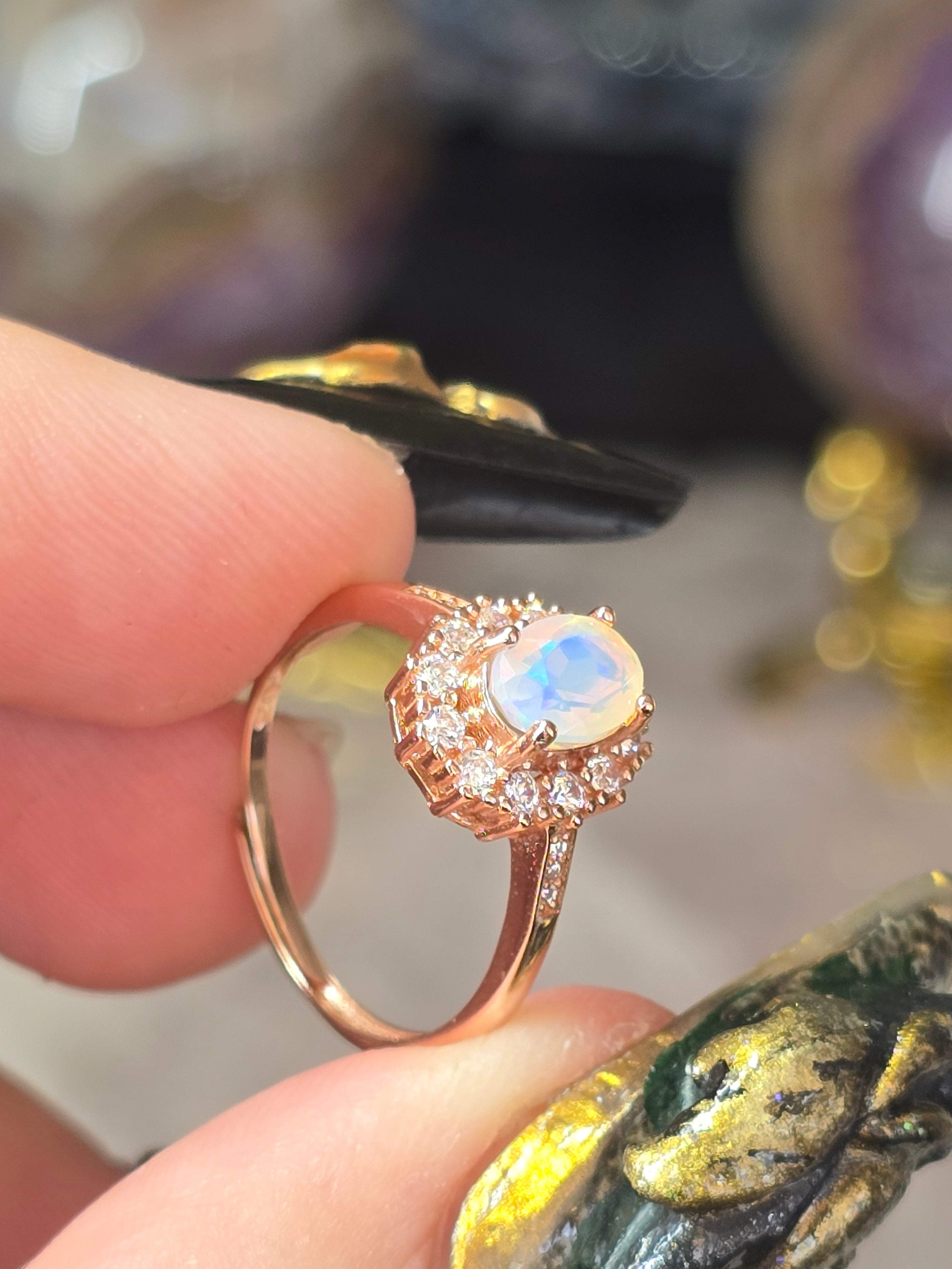 Ethiopian Opal Adustable Ring | Rose Gold Plated Over 925 (#2)