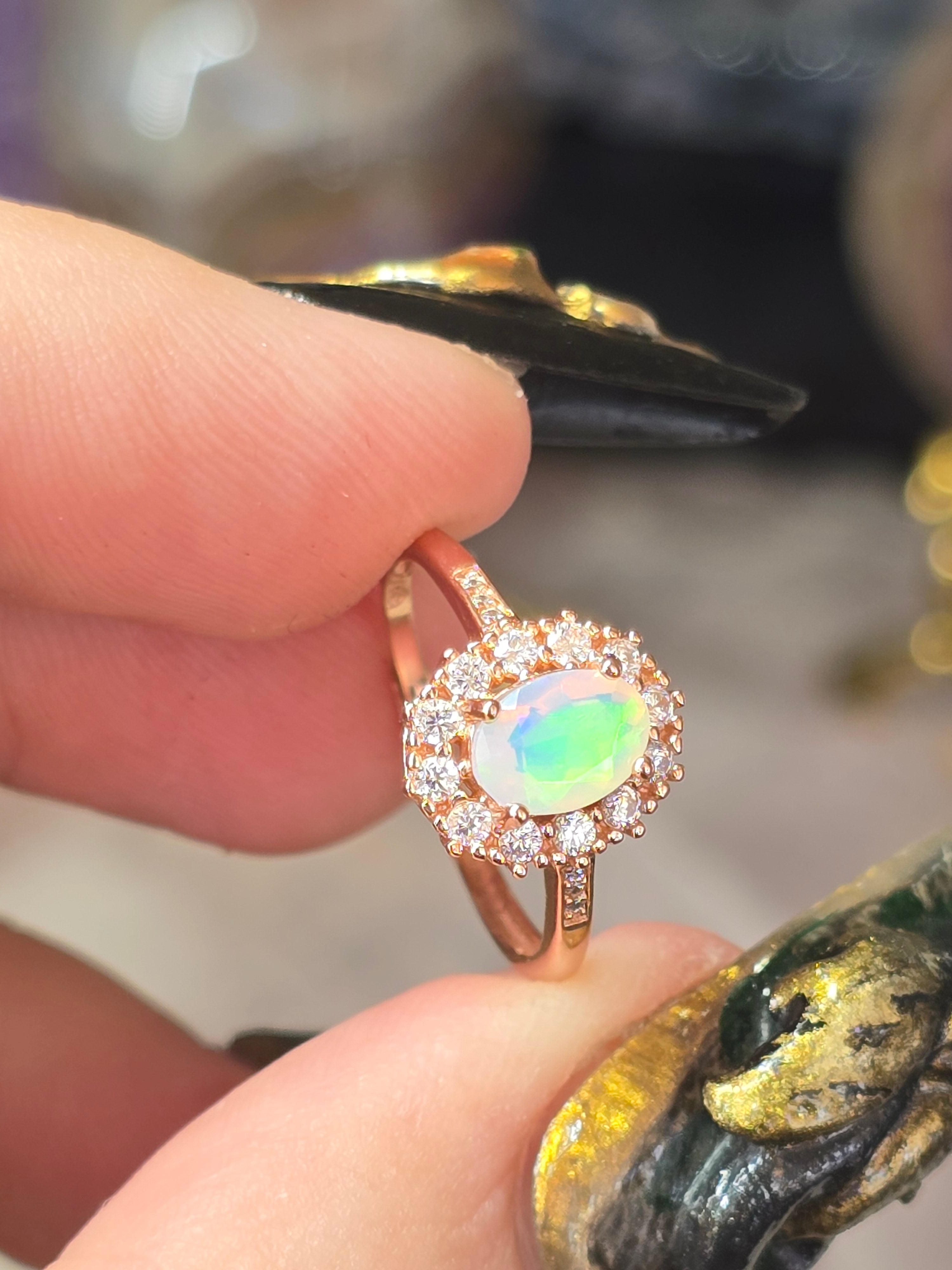 Ethiopian Opal Adustable Ring | Rose Gold Plated Over 925 (#2)