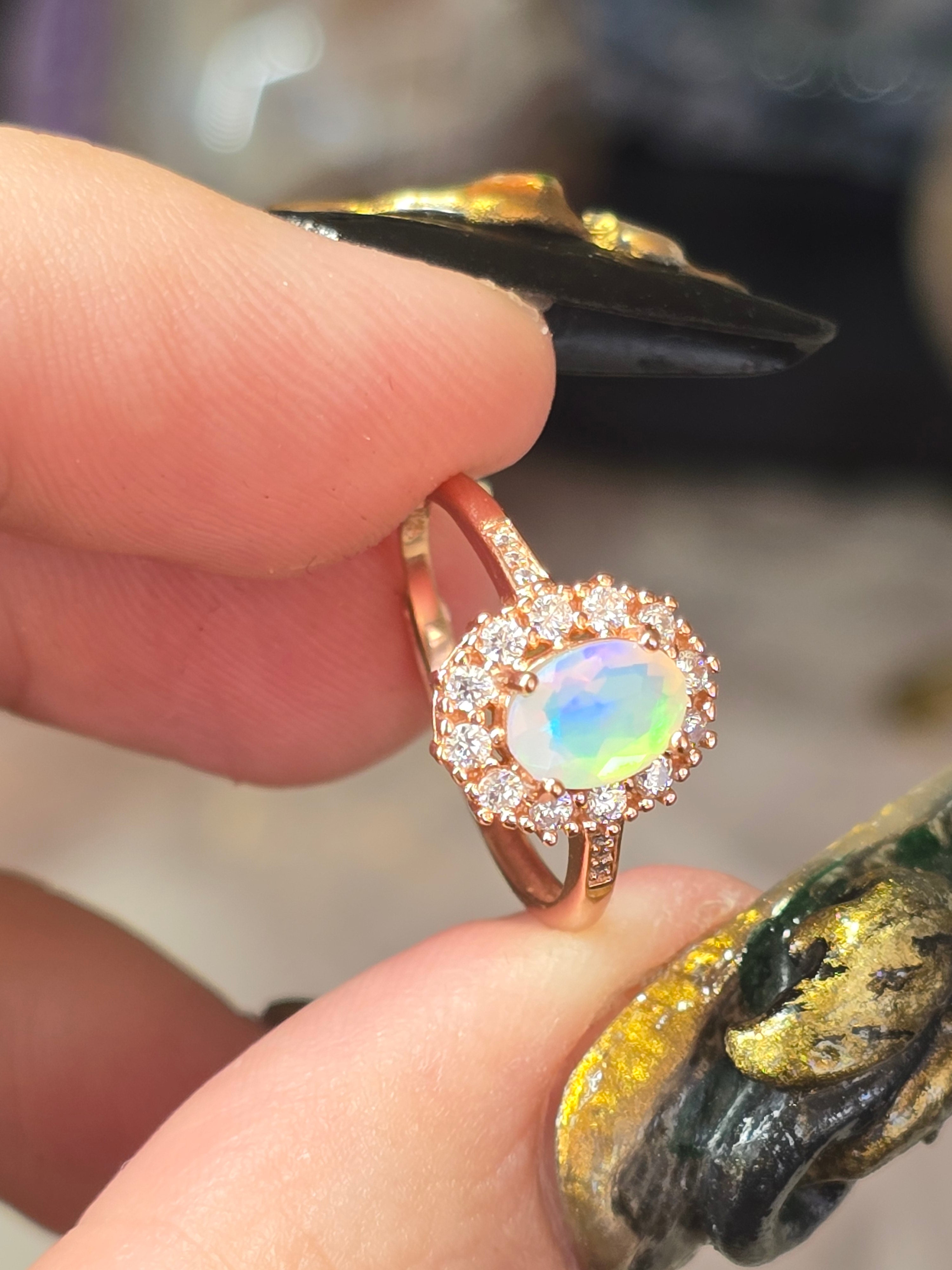 Ethiopian Opal Adustable Ring | Rose Gold Plated Over 925 (#2)