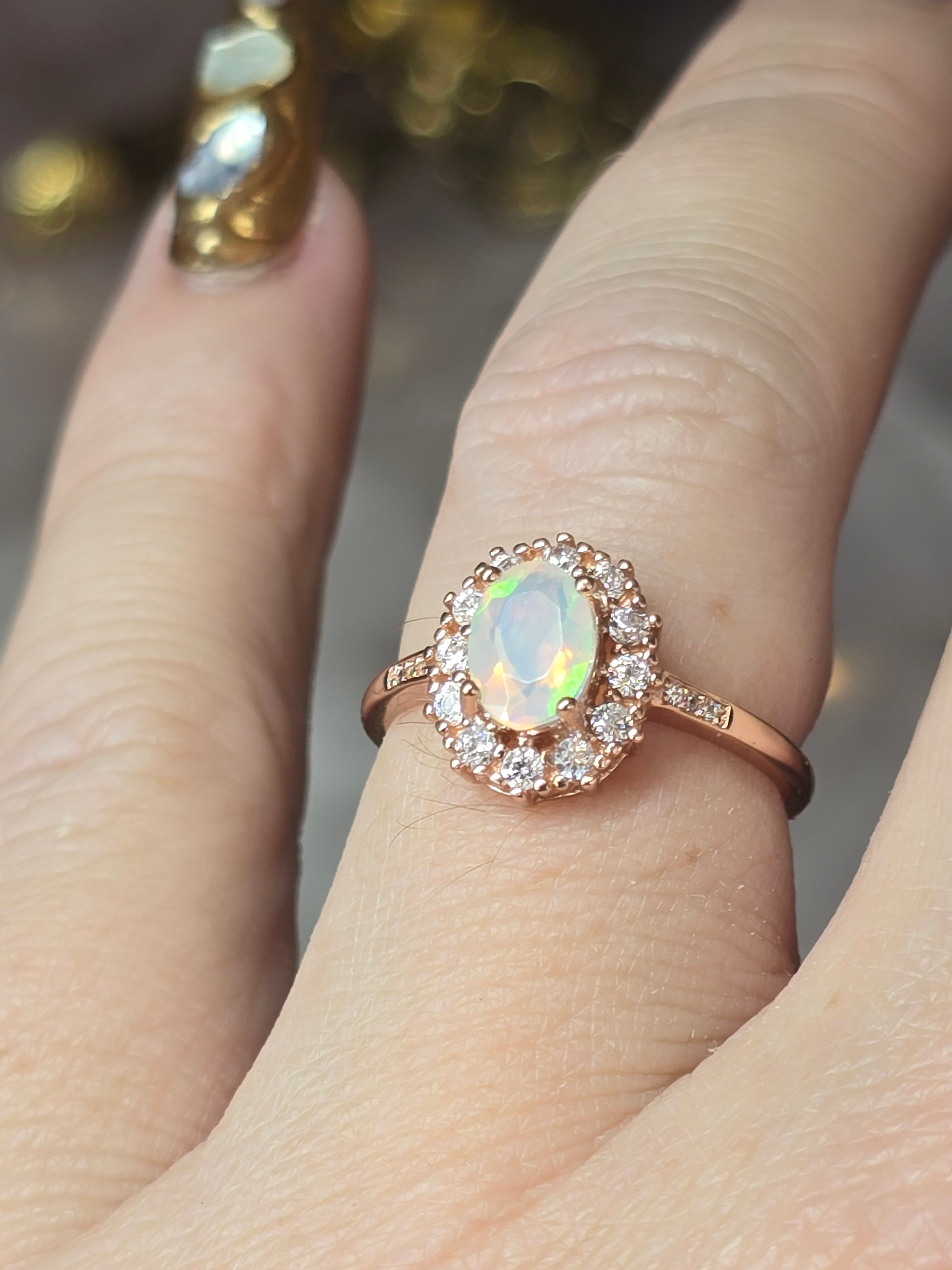 Ethiopian Opal Adustable Ring | Rose Gold Plated Over 925 (#2)