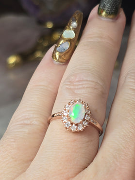 Ethiopian Opal Adustable Ring | Rose Gold Plated Over 925 (#2)