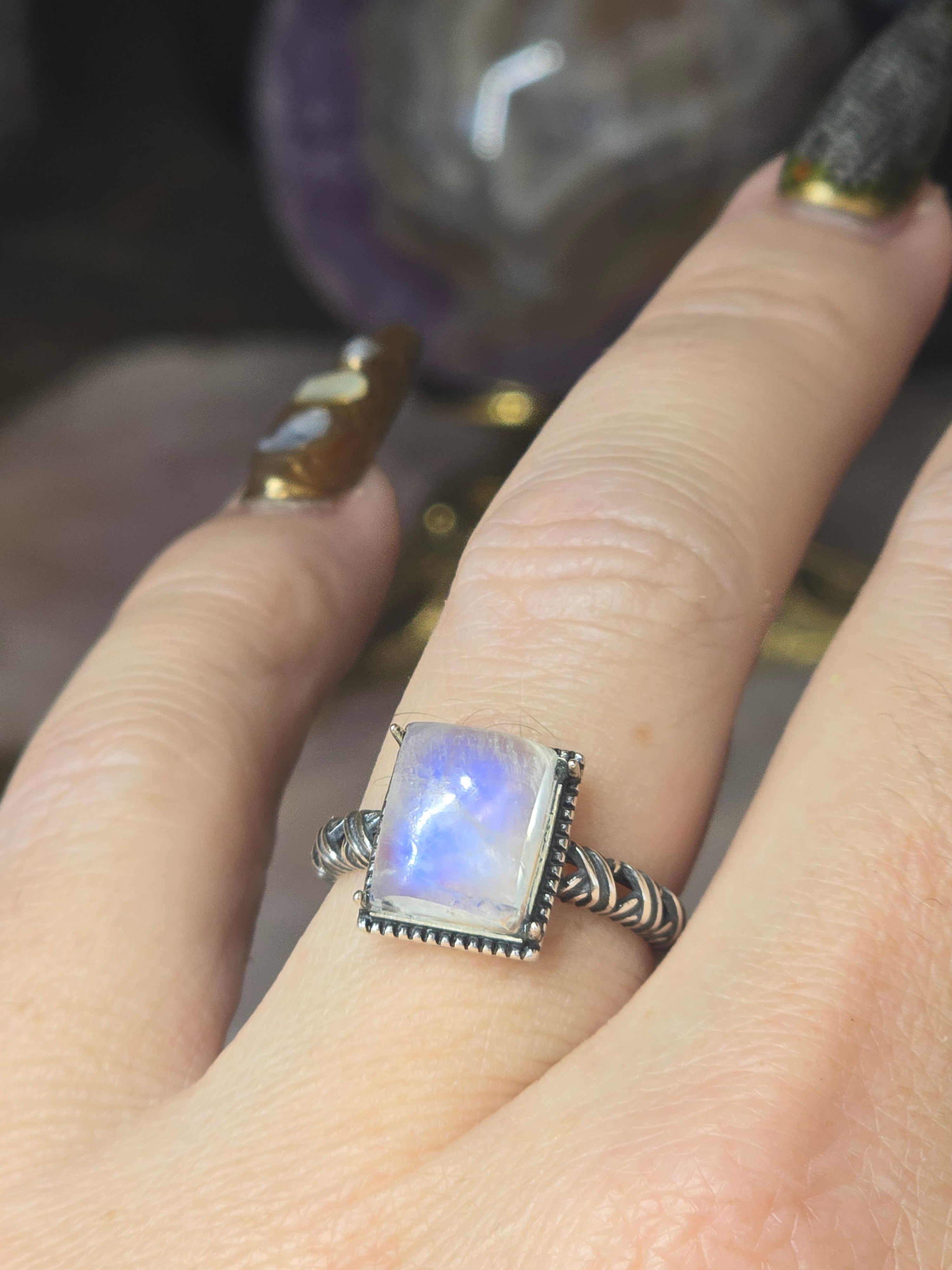 White Moonstone Adustable Ring | Sterling Silver