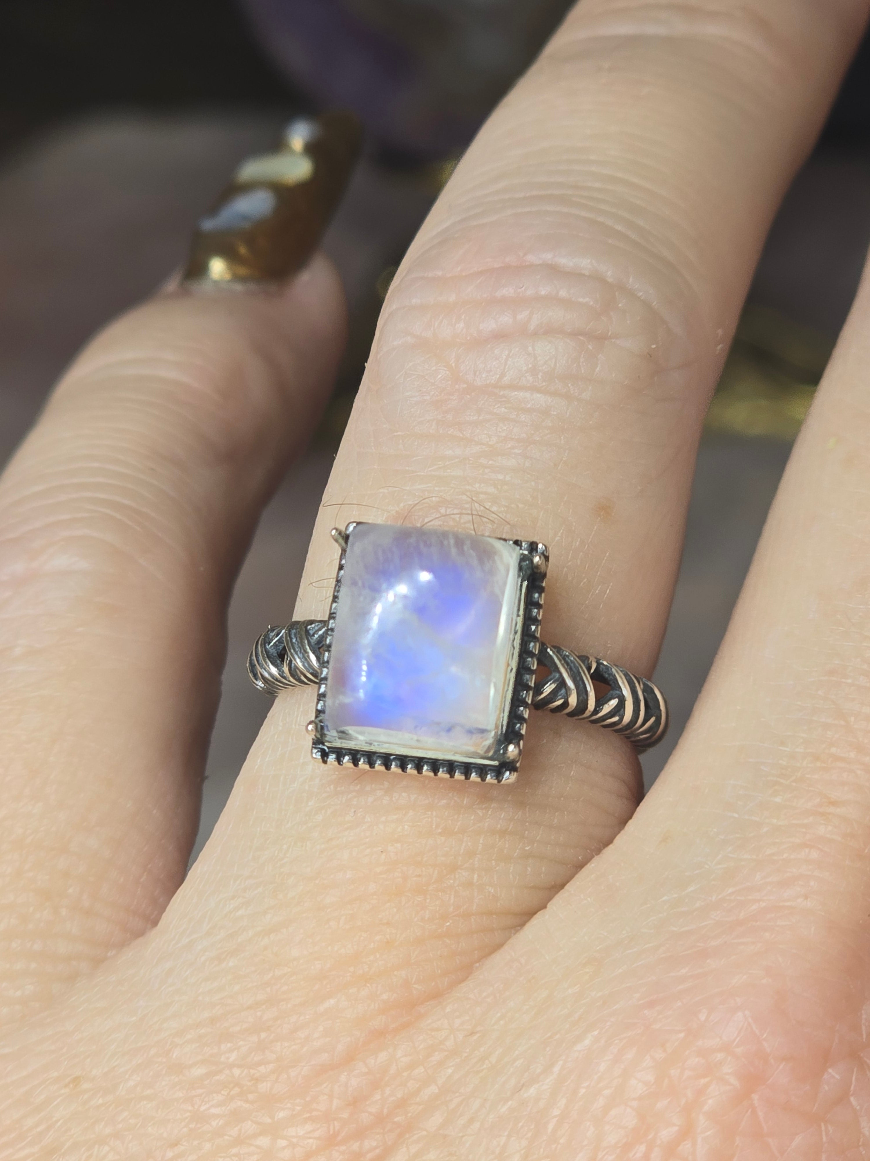 White Moonstone Adustable Ring | Sterling Silver