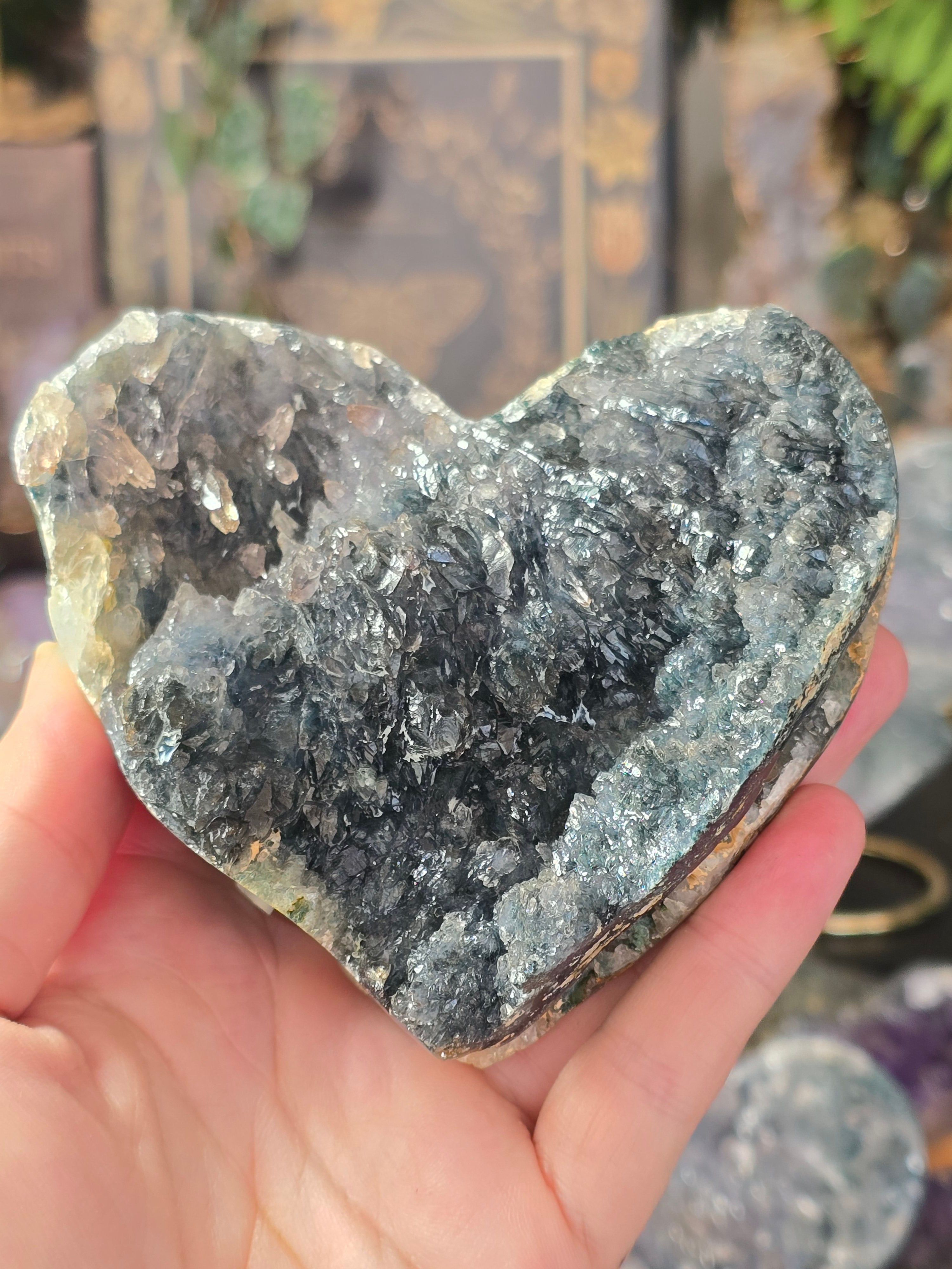 Rare Green Flower Amethyst Heart Carving