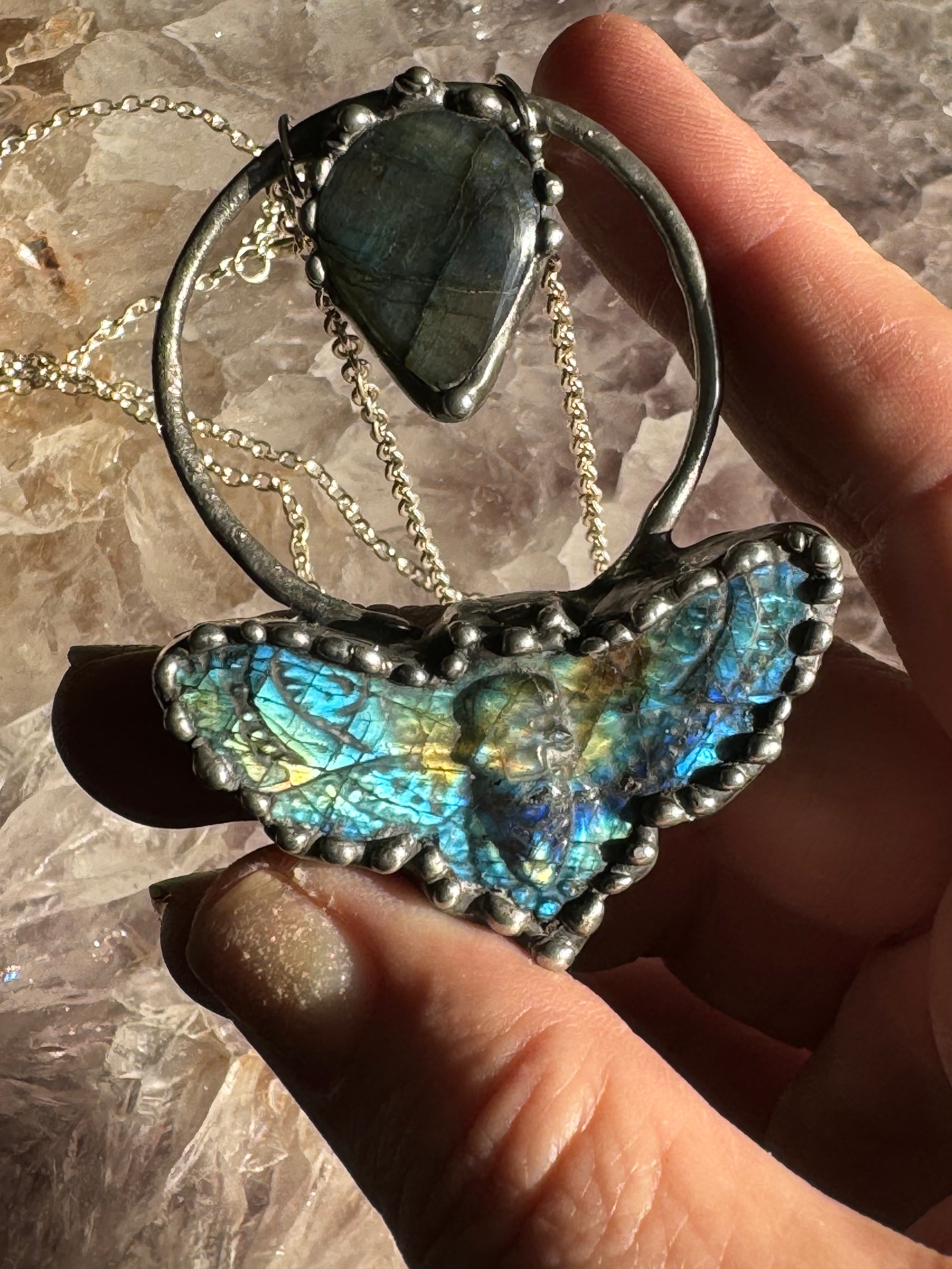 Labradorite Death Moth Necklace