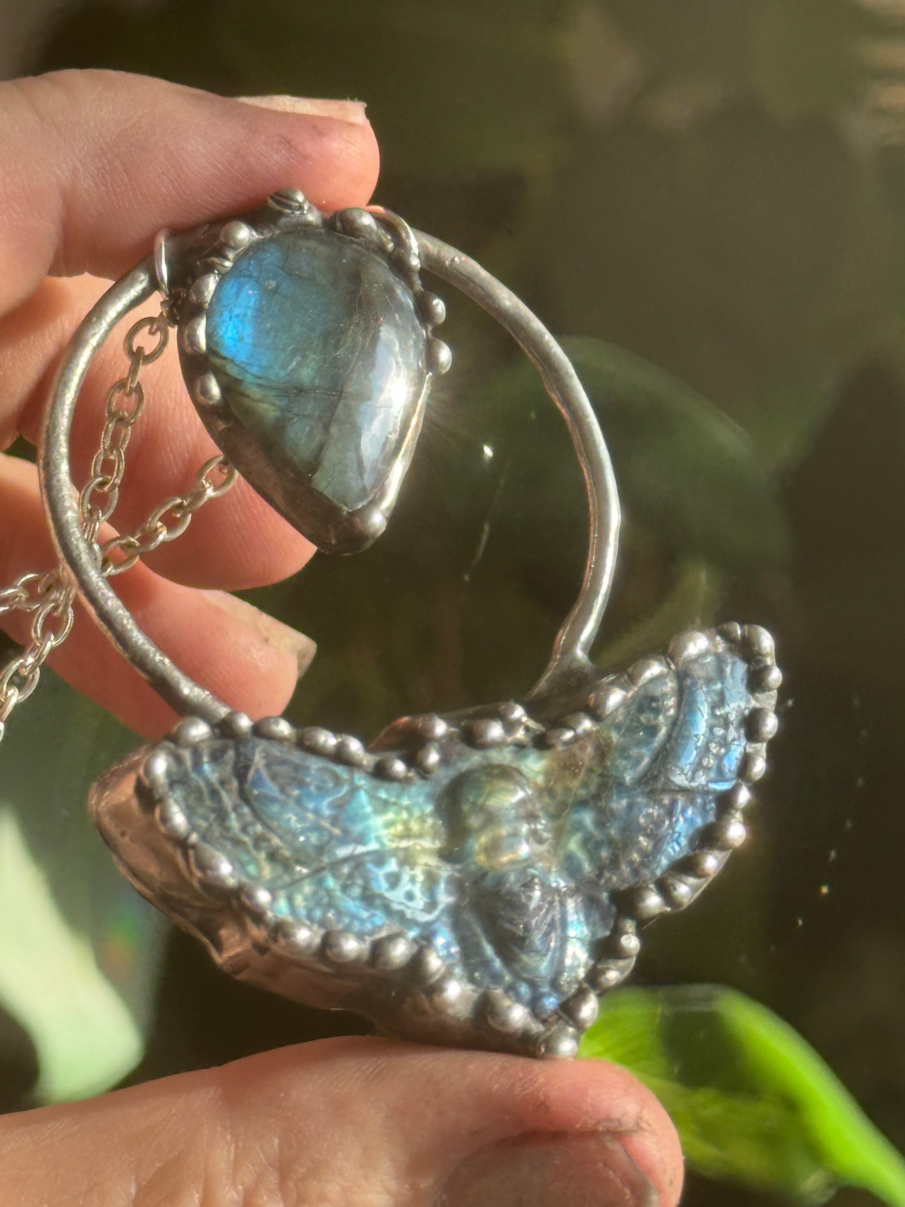 Labradorite Death Moth Necklace