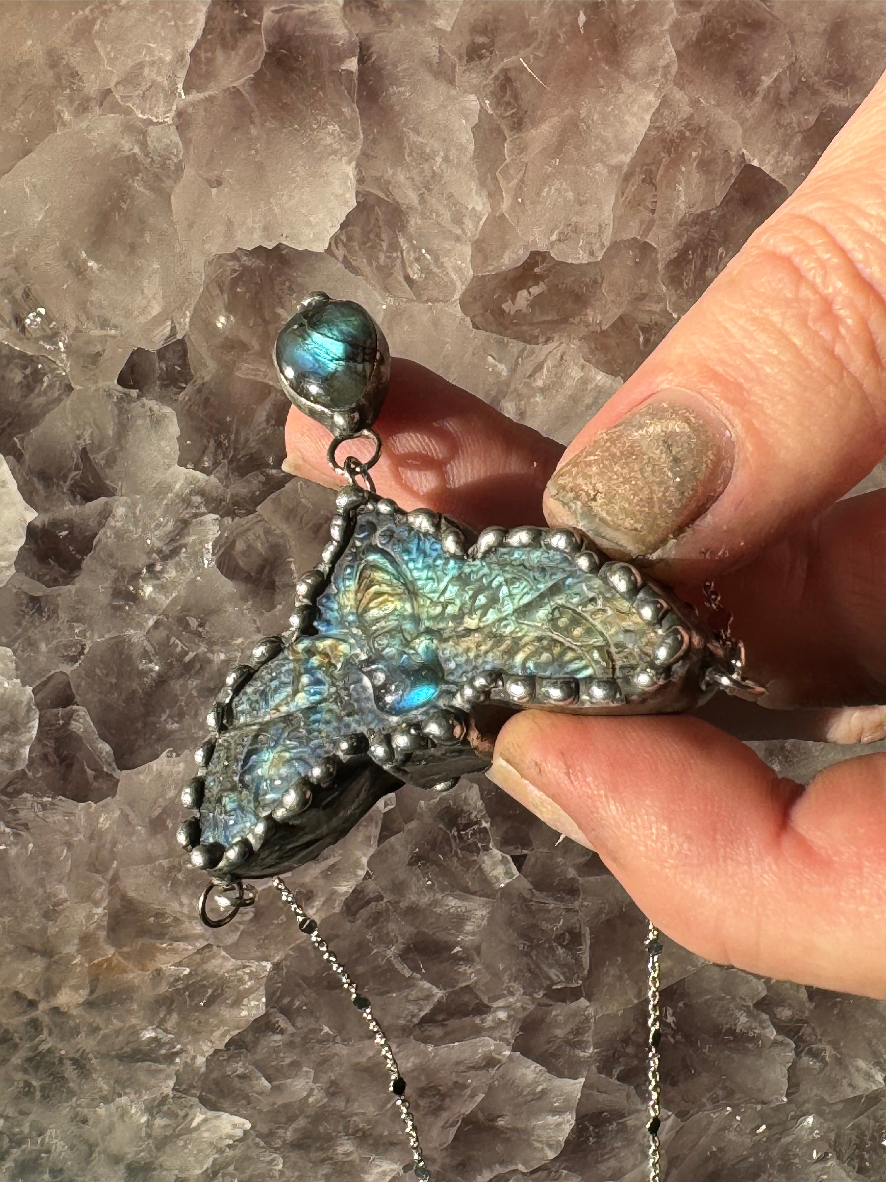 Labradorite Death Moth & Labradorite Dangle