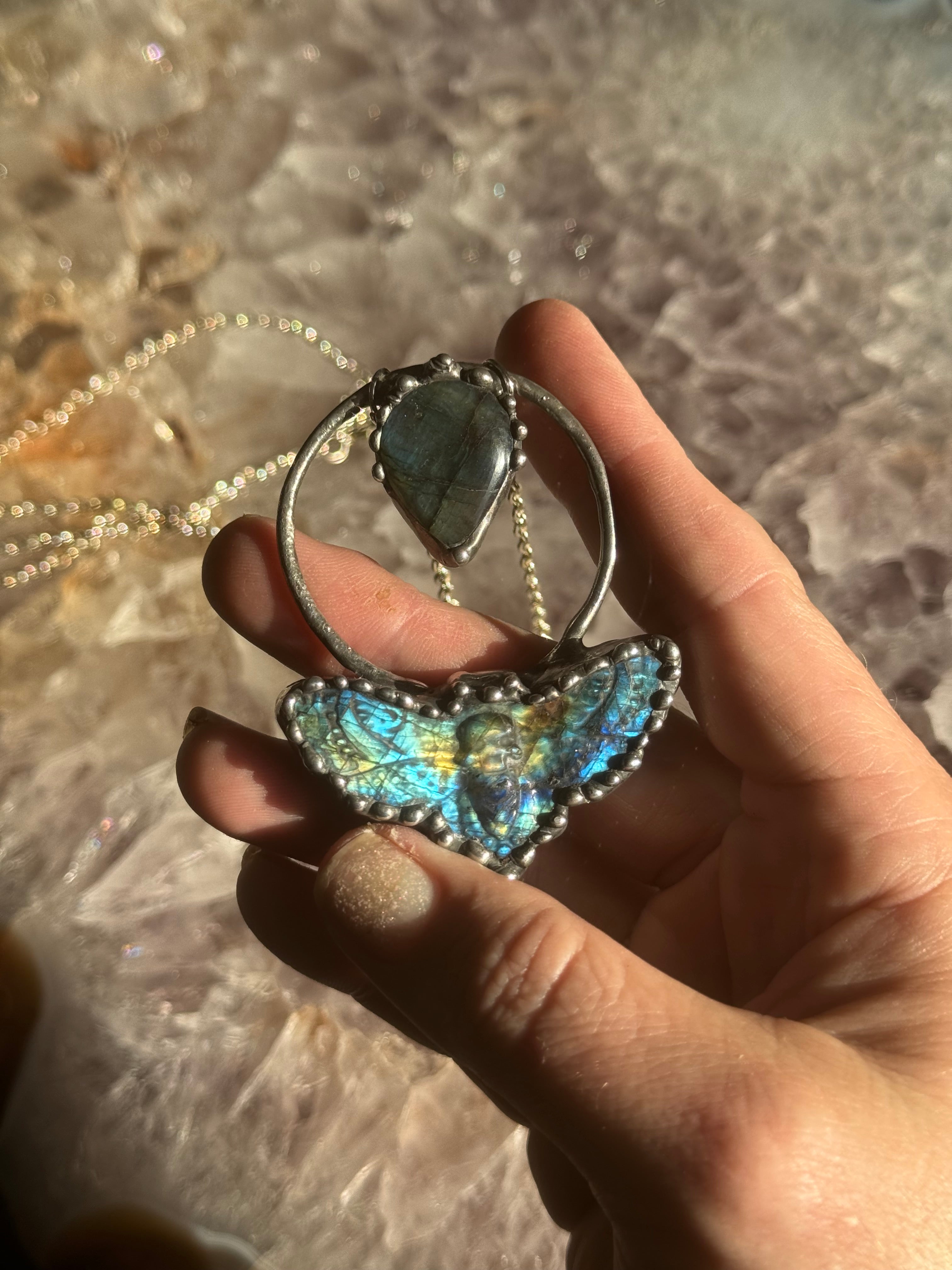 Labradorite Death Moth Necklace