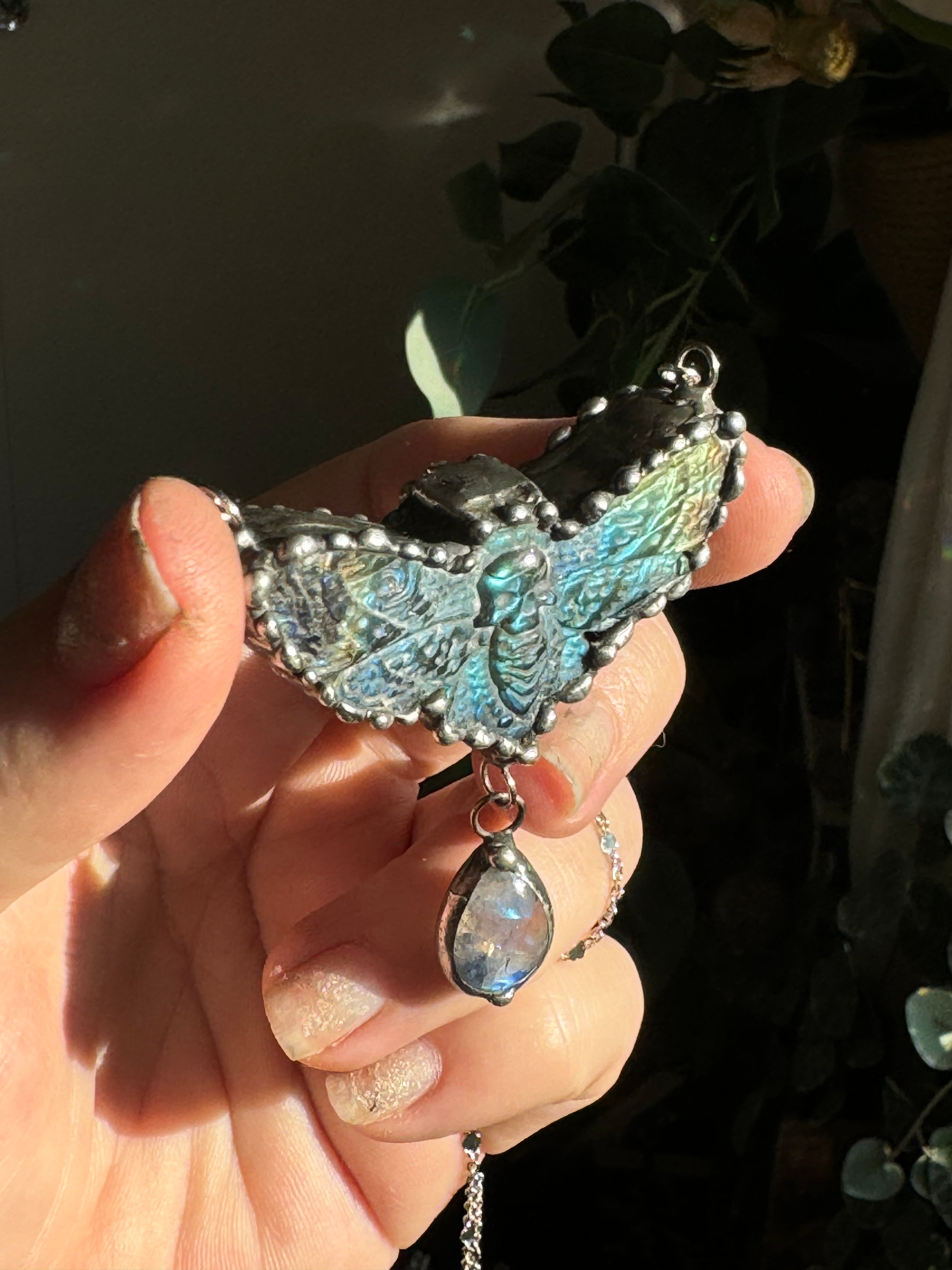 Labradorite Death Moth & Moonstone