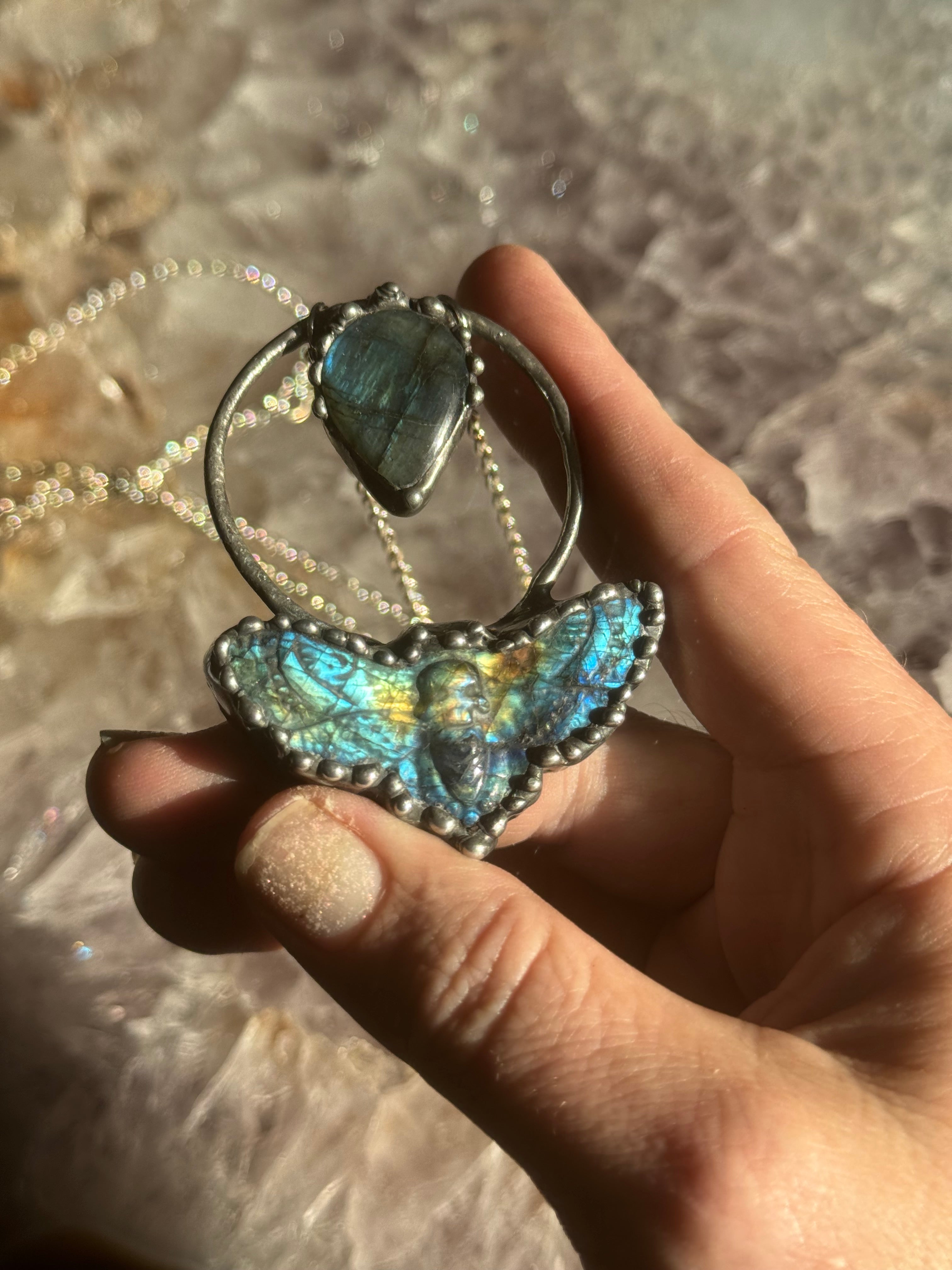 Labradorite Death Moth Necklace