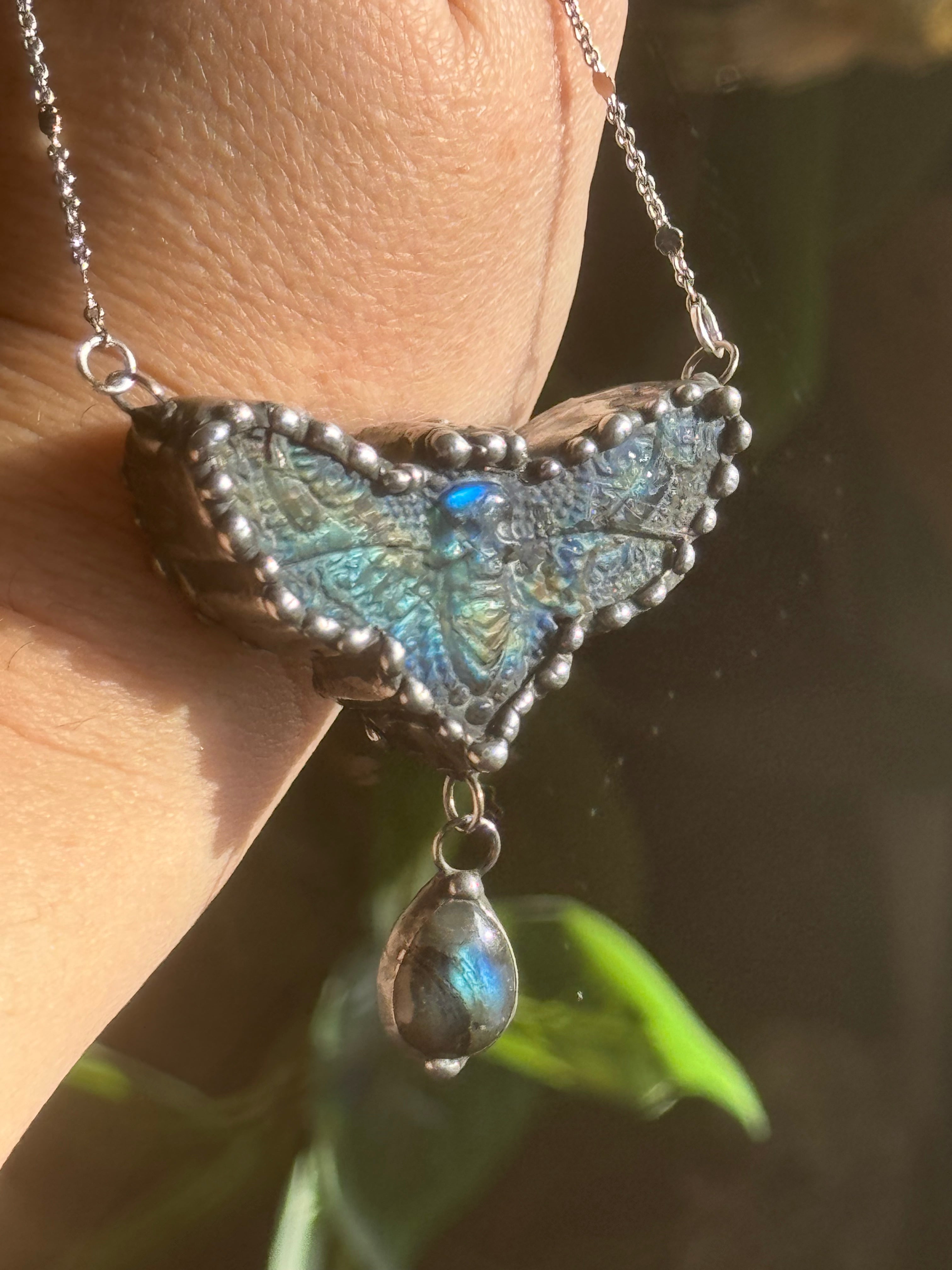 Labradorite Death Moth & Labradorite Dangle