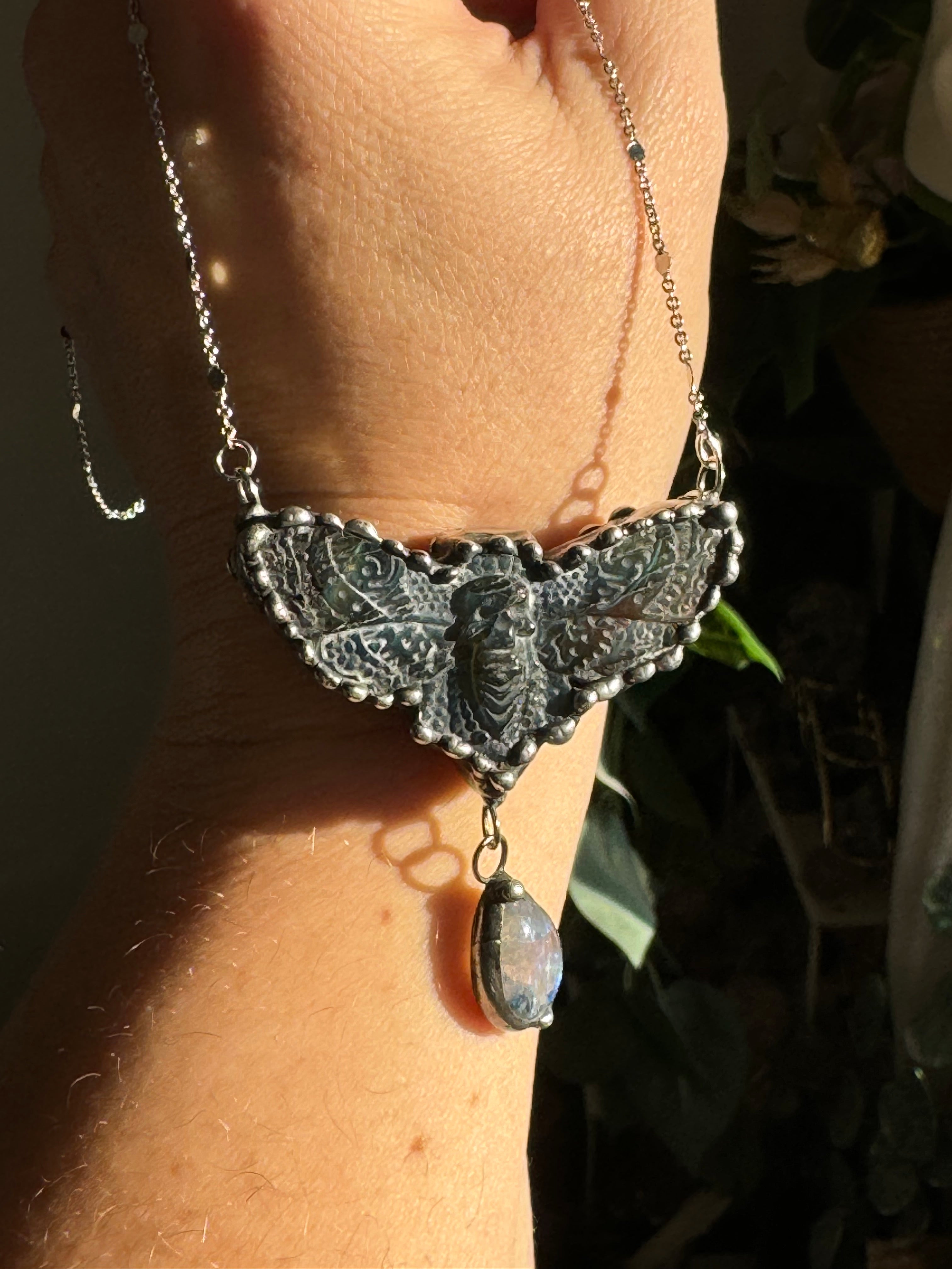 Labradorite Death Moth & Moonstone