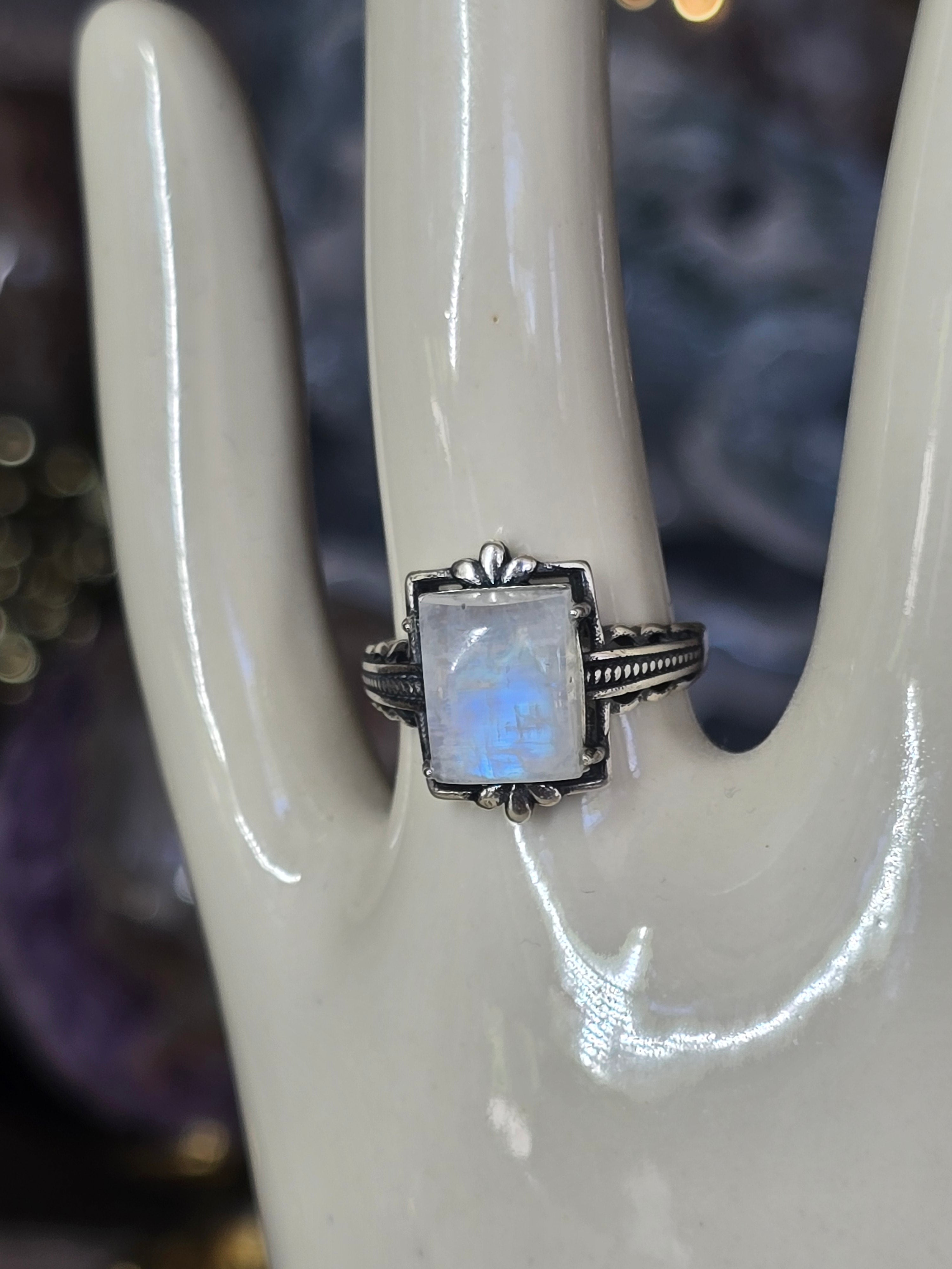 White Moonstone Adustable Ring | Sterling Silver