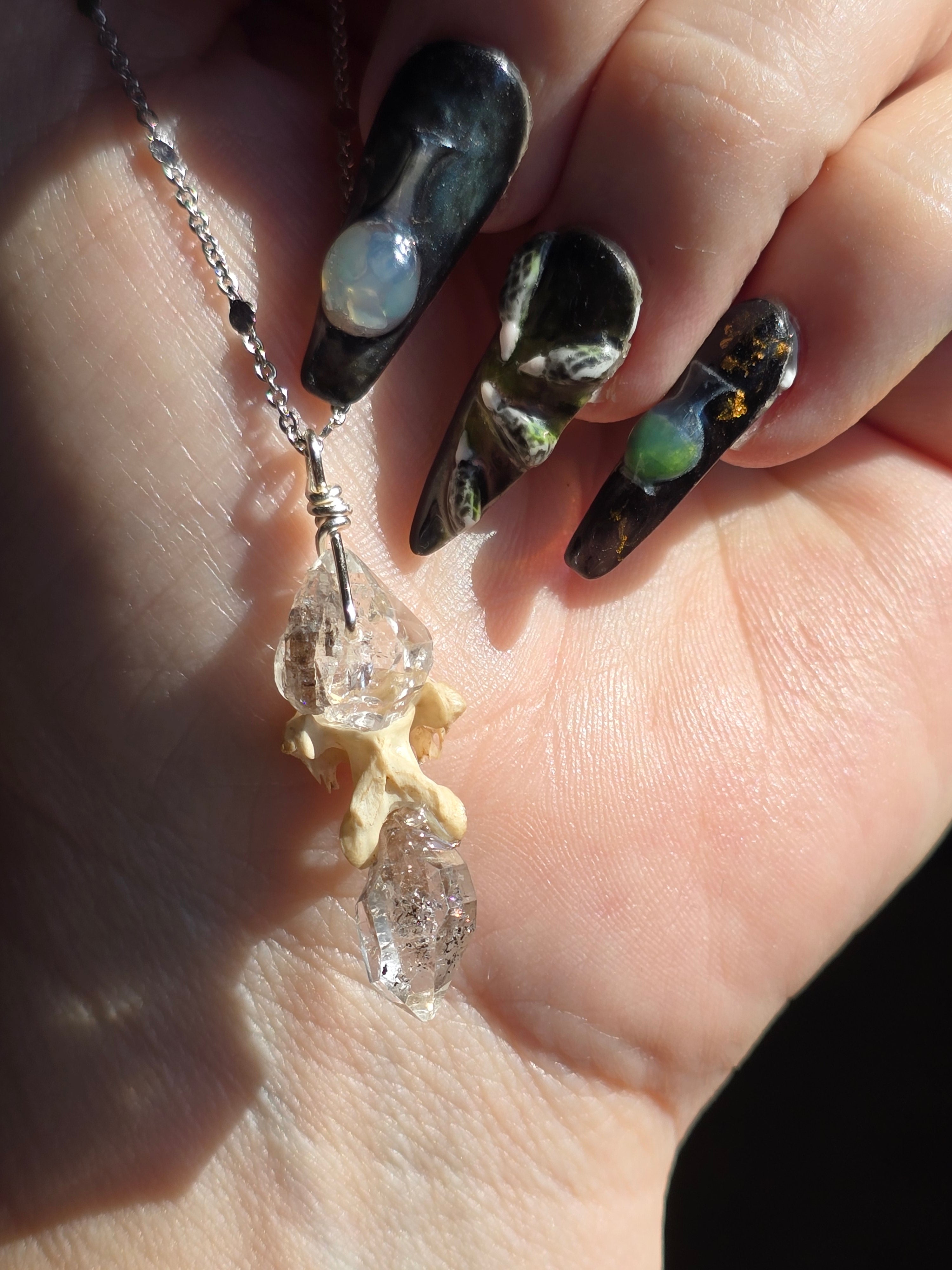 Herkimer Diamond & Vertebrae Necklace #1 Silver