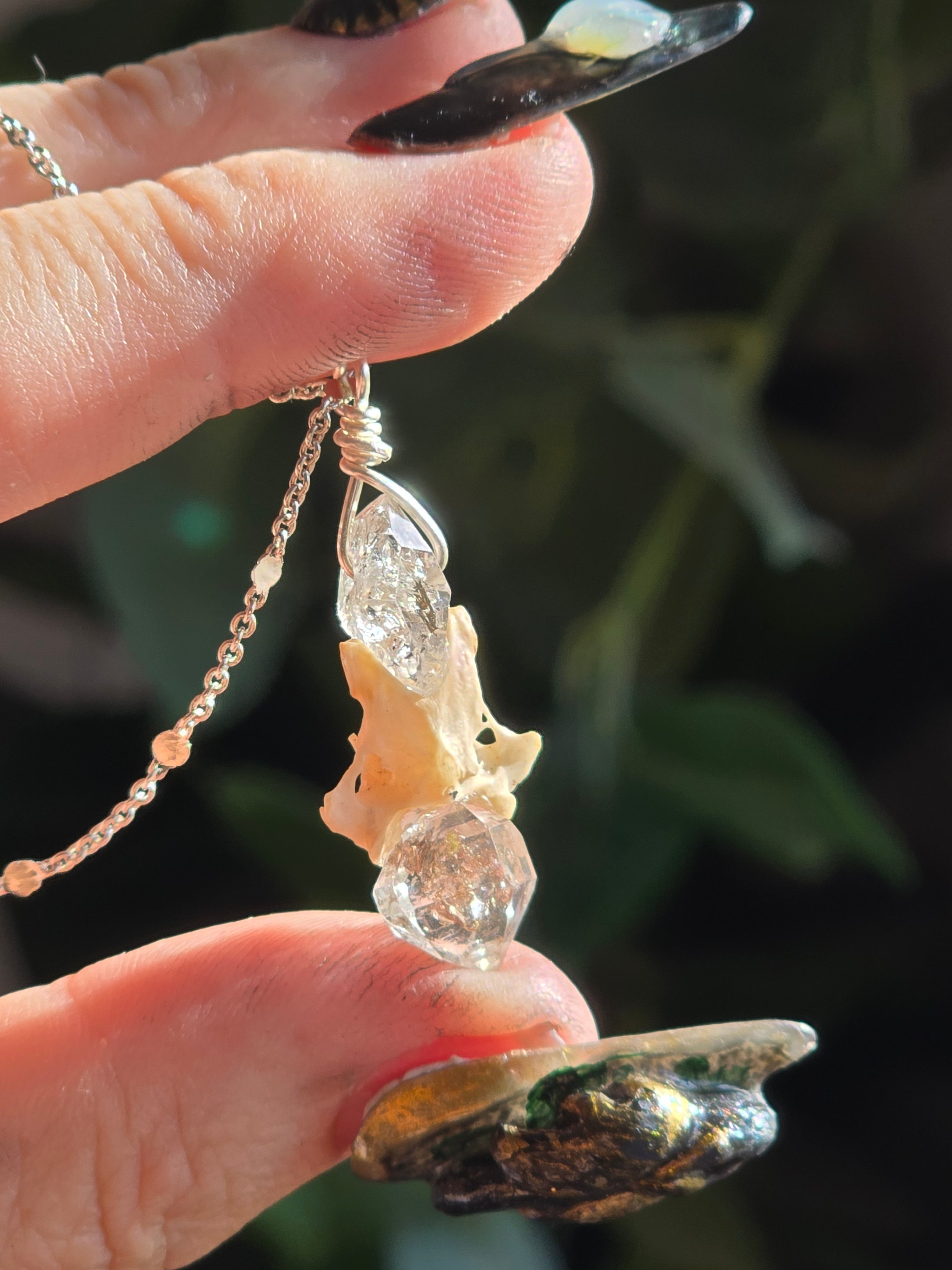 Herkimer Diamond & Vertebrae Necklace #4 Silver