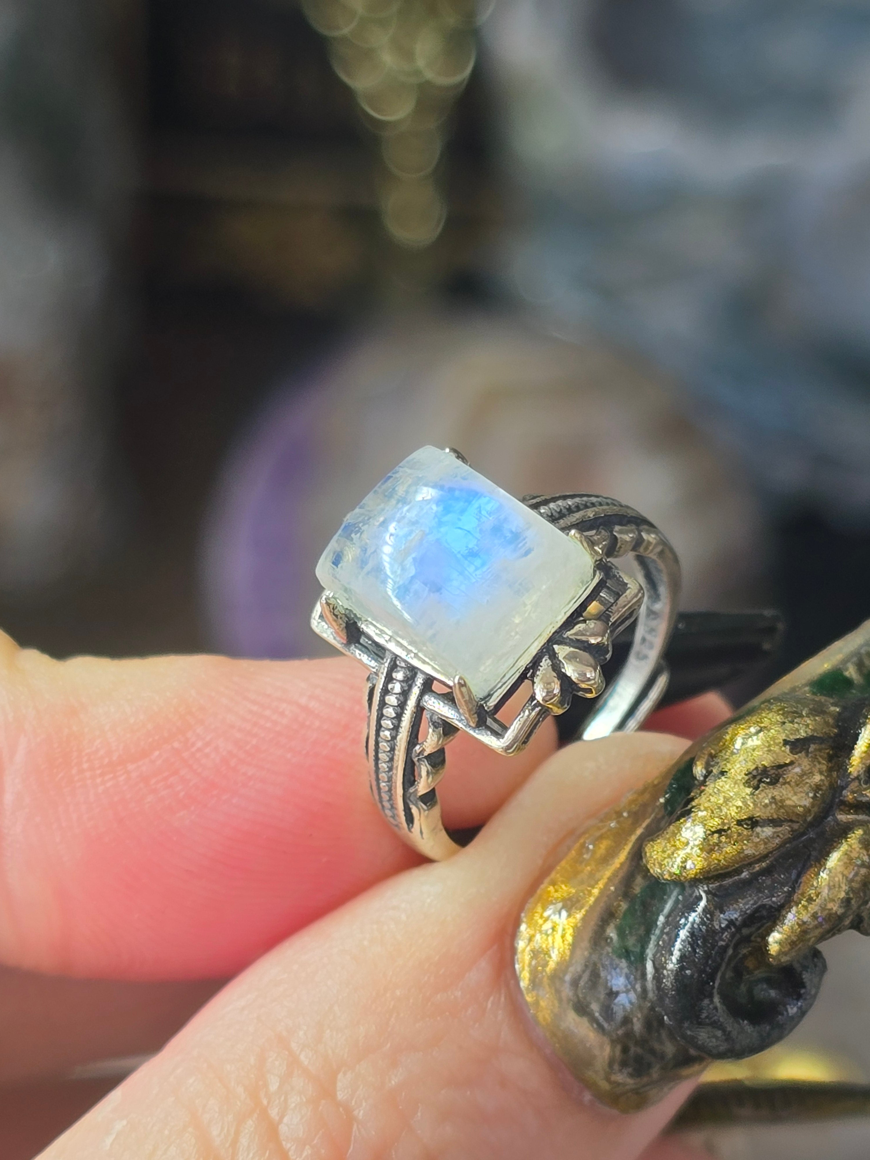 White Moonstone Adustable Ring | Sterling Silver