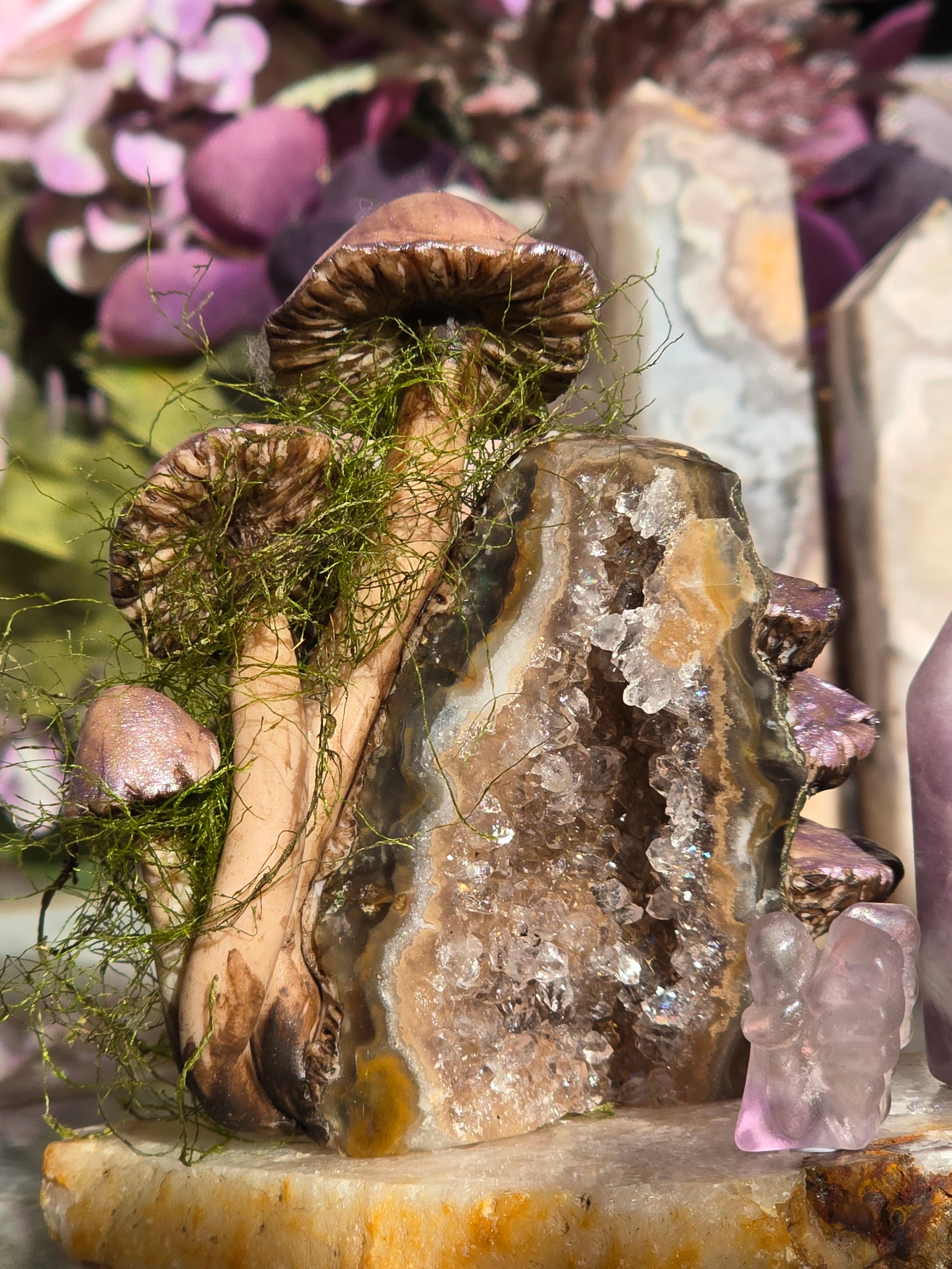 Rainbow Amethyst Mushroom Sculpture