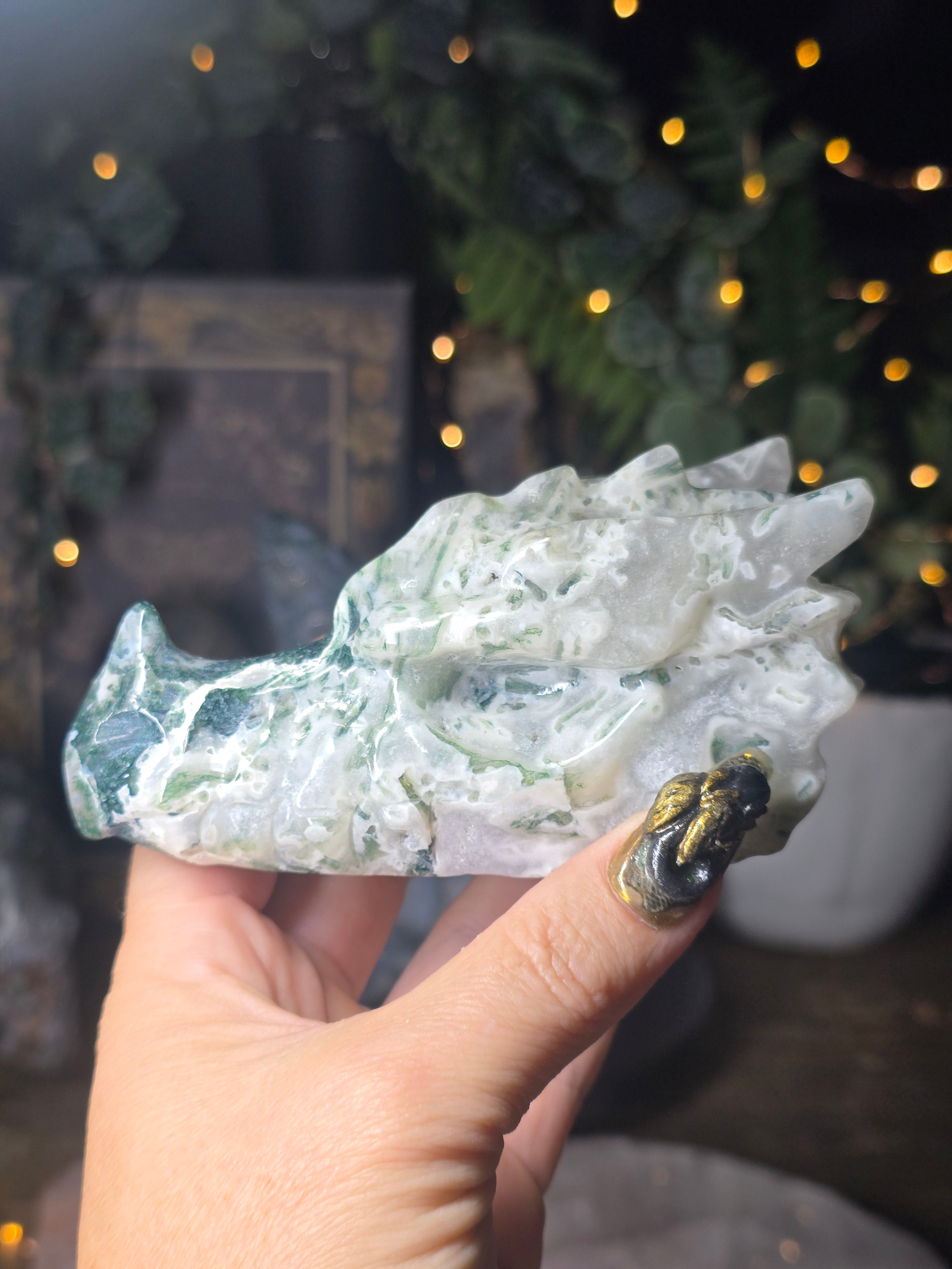 Moss Agate Dragon Head