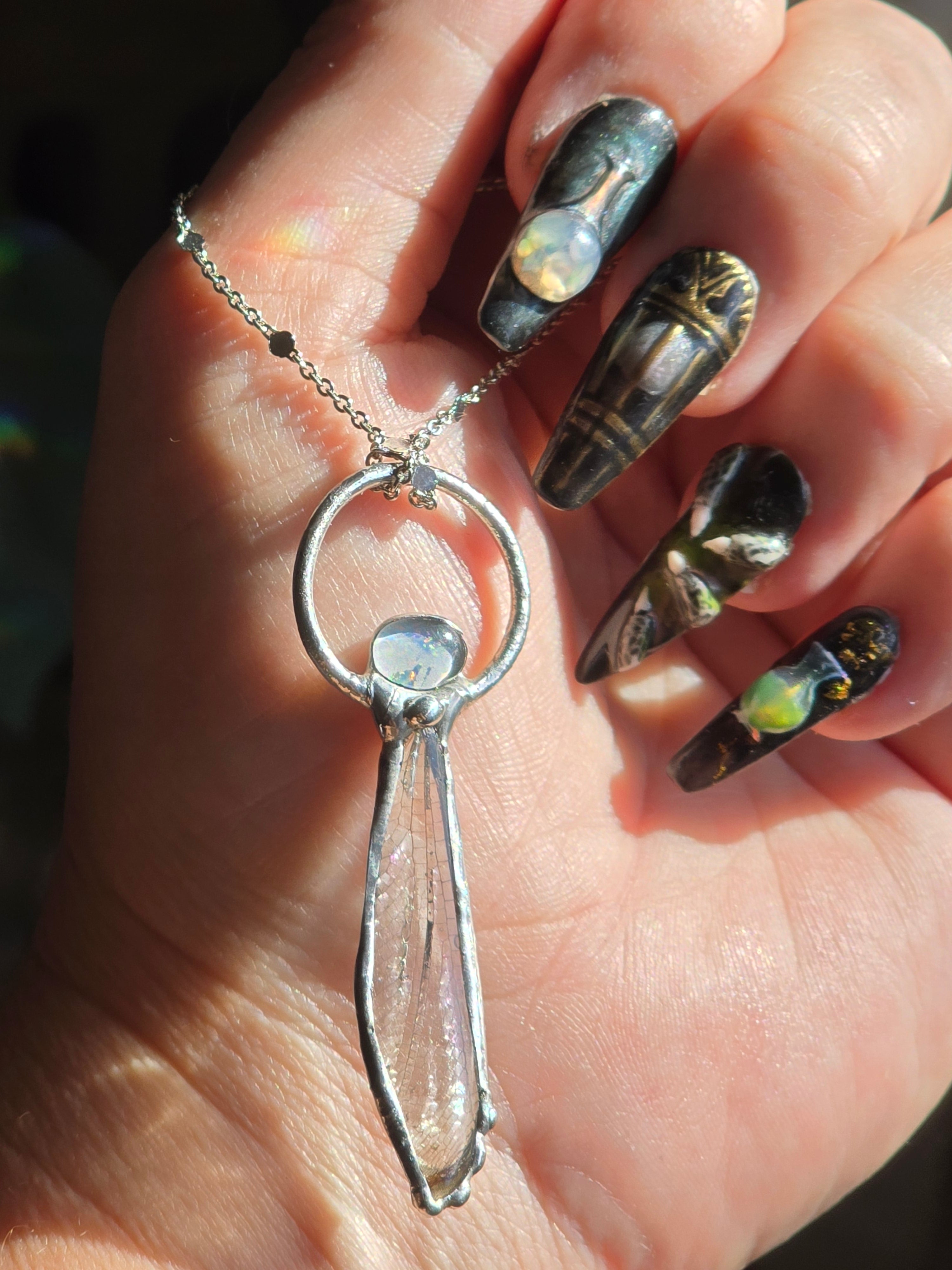 Insect Wing & Australian Opal Necklace