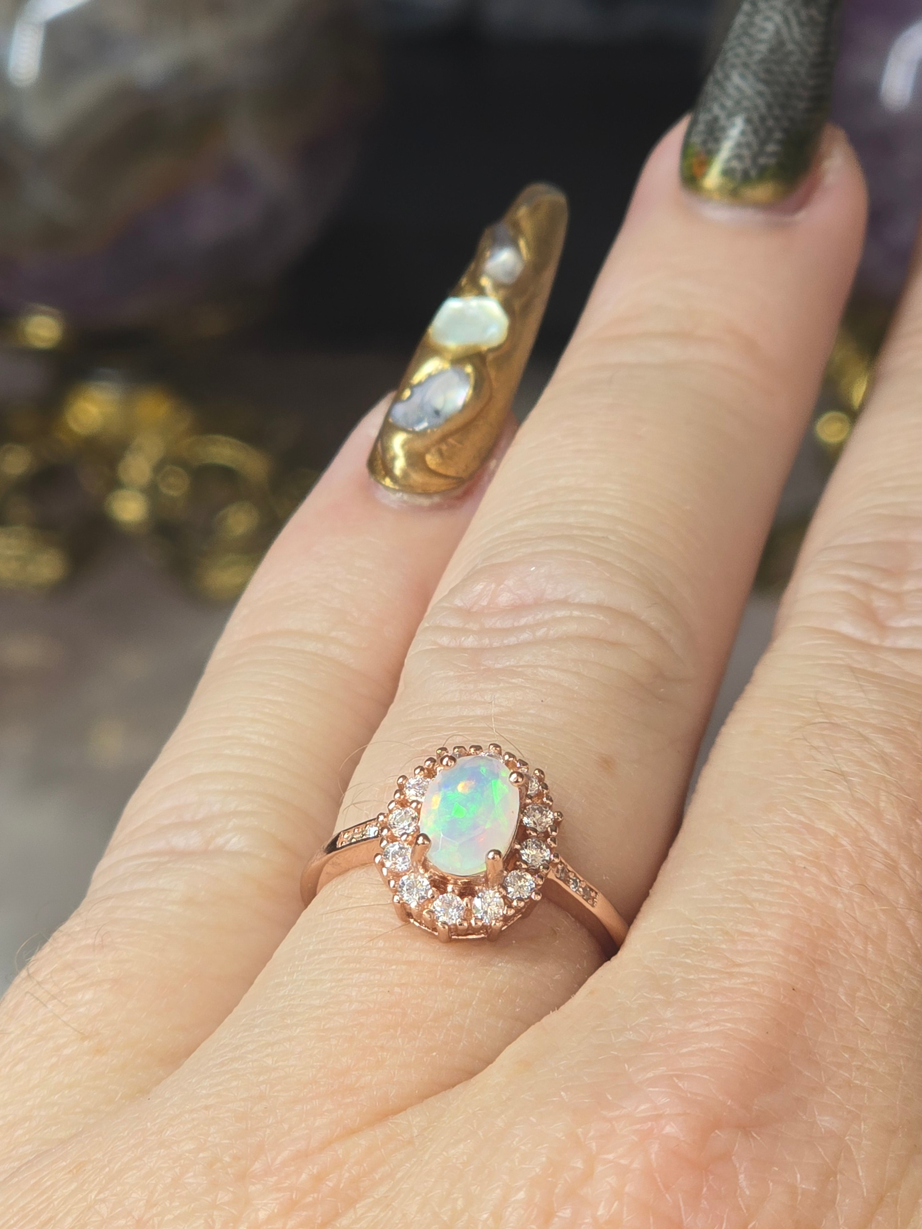 Ethiopian Opal Adustable Ring | Rose Gold Plated Over 925 (#1)