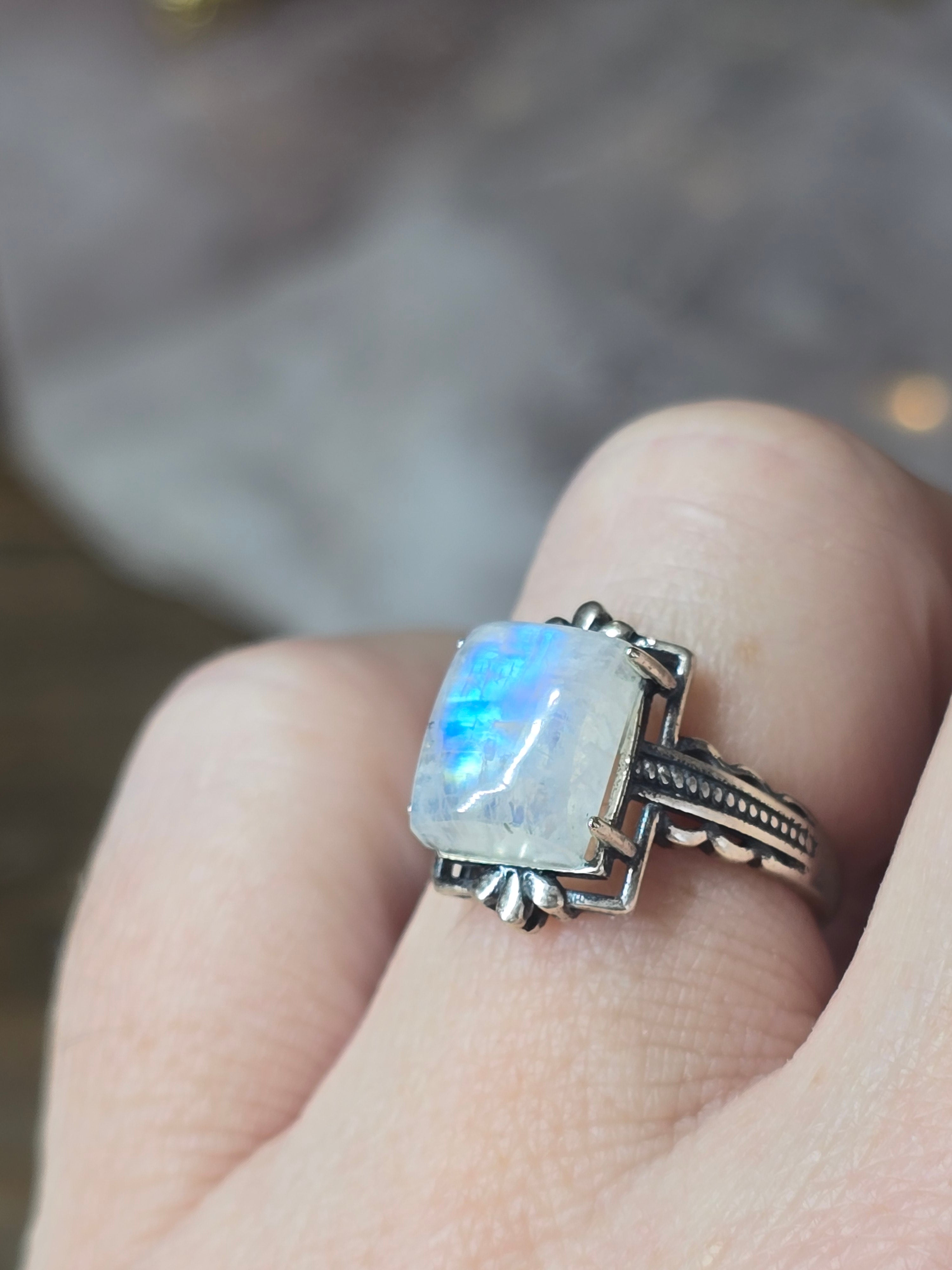 White Moonstone Adustable Ring | Sterling Silver