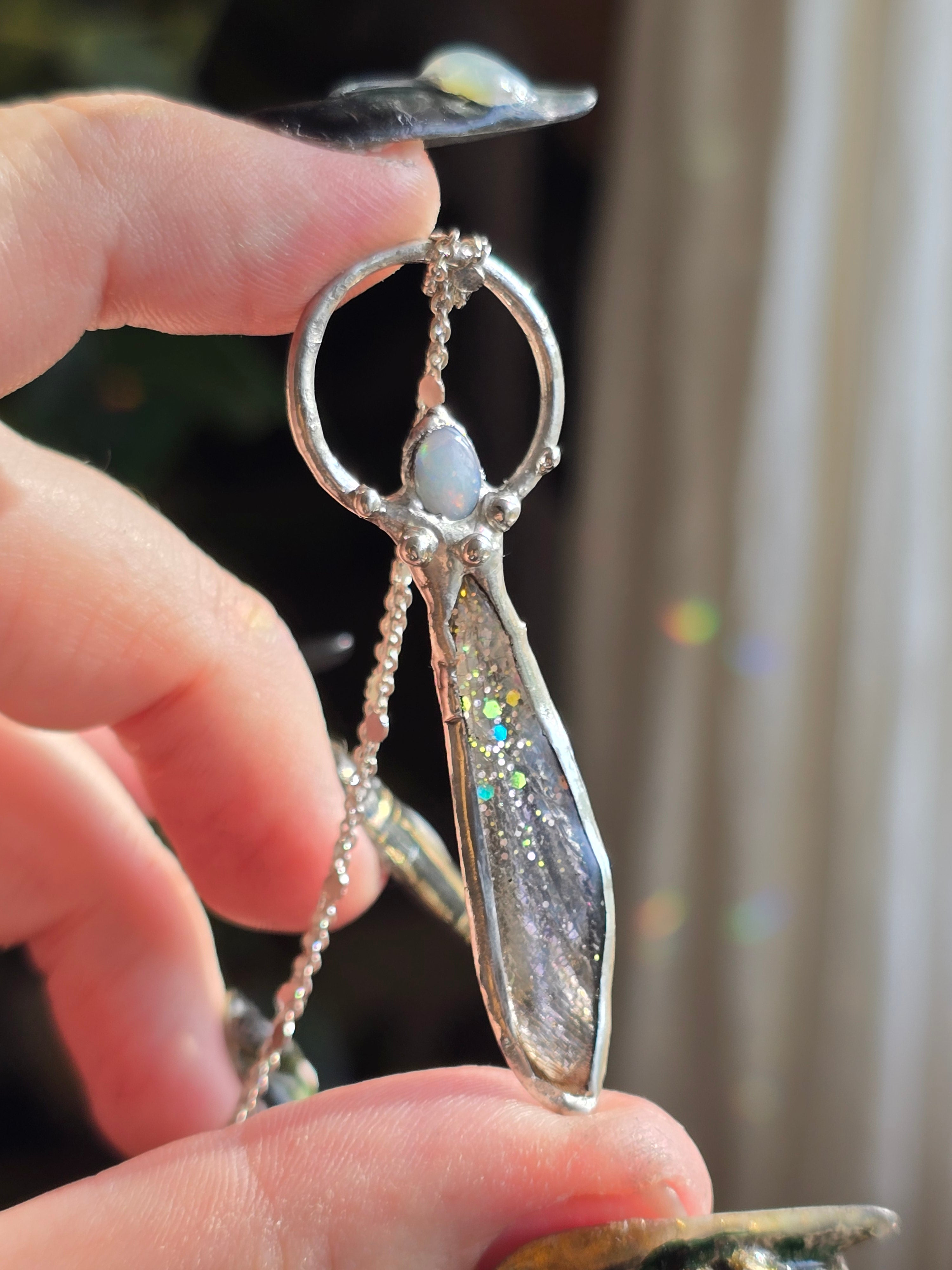 Insect Wing & Australian Opal Necklace 2