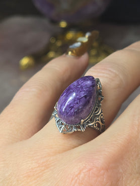 Charoite Sterling Silver Adjustable Ring