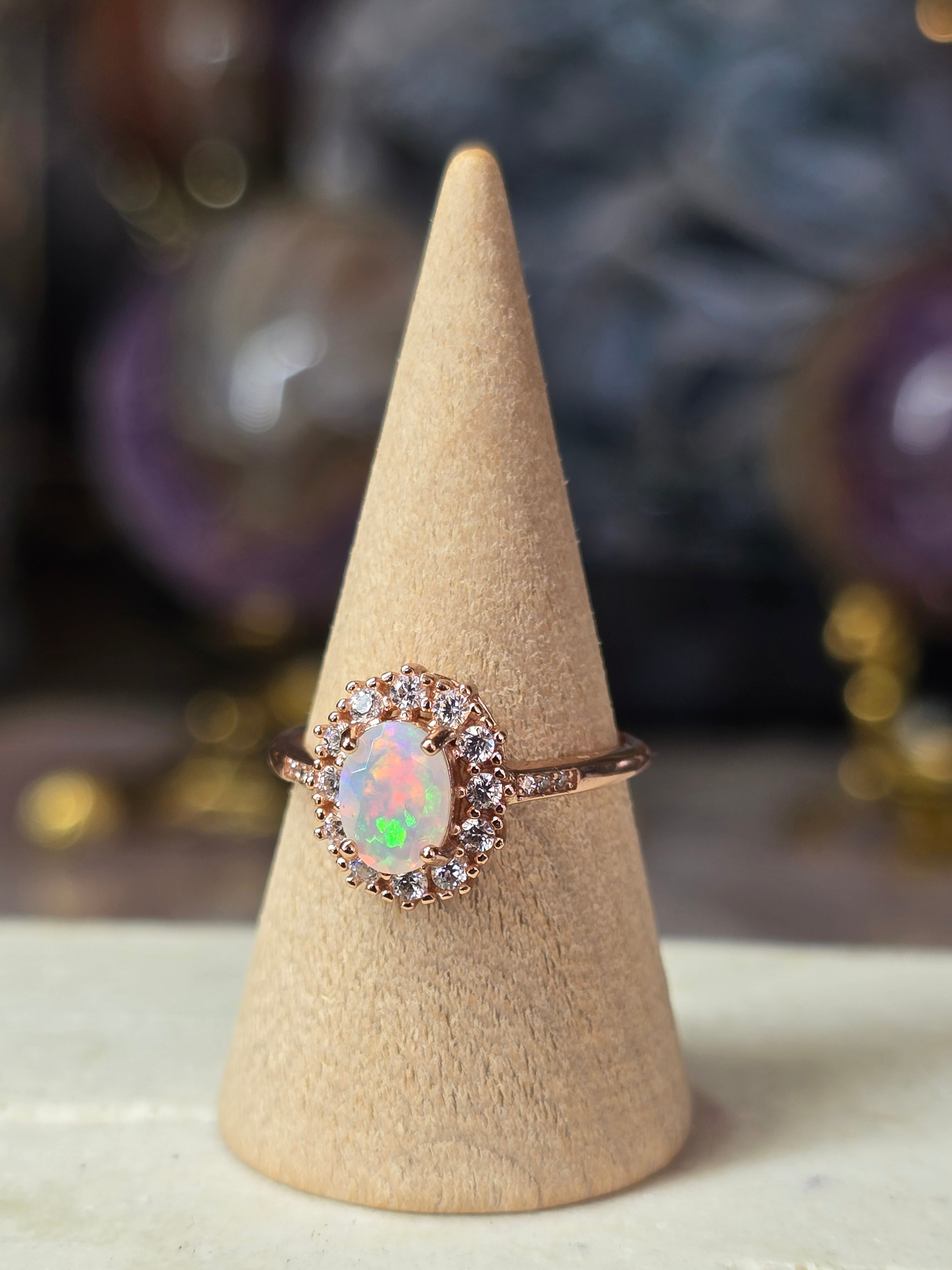 Ethiopian Opal Adustable Ring | Rose Gold Plated Over 925 (#1)