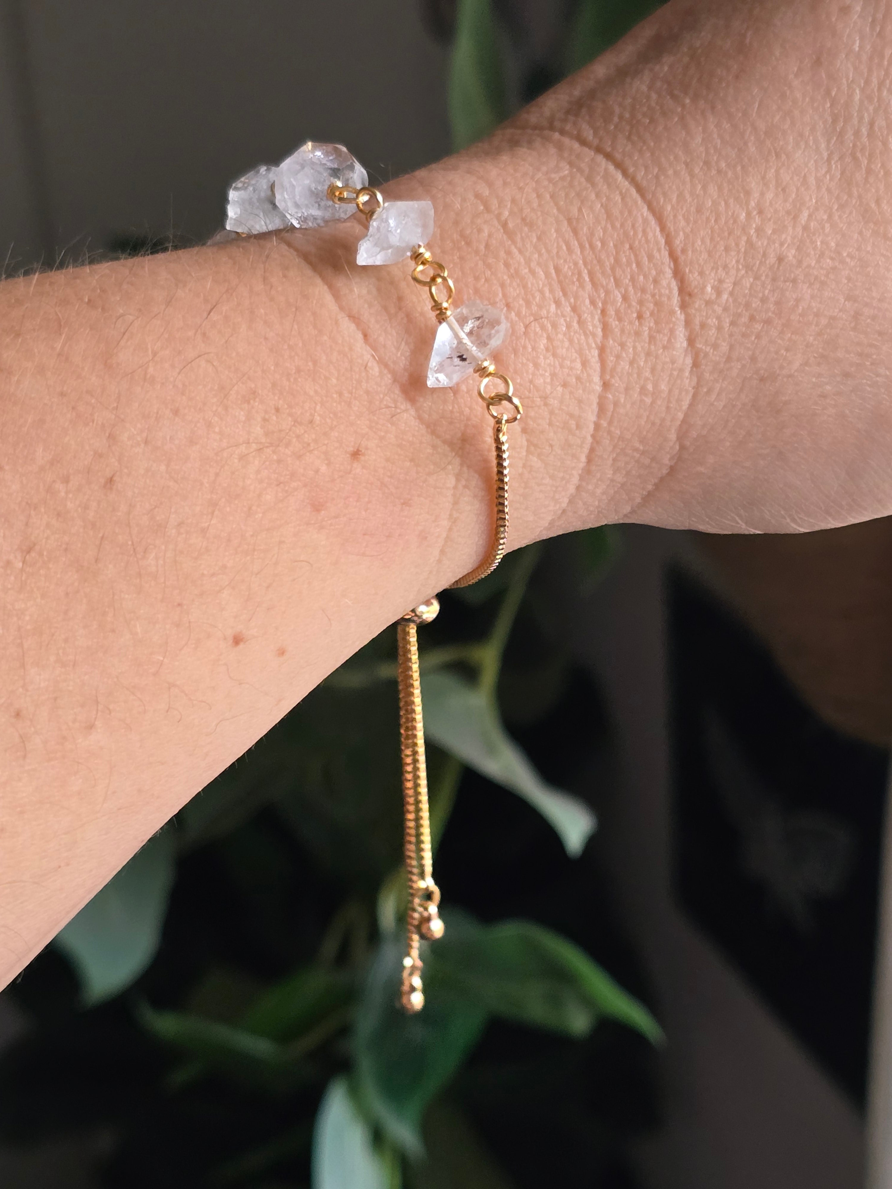 Herkimer Diamond Adjustable Bracelet | Gold