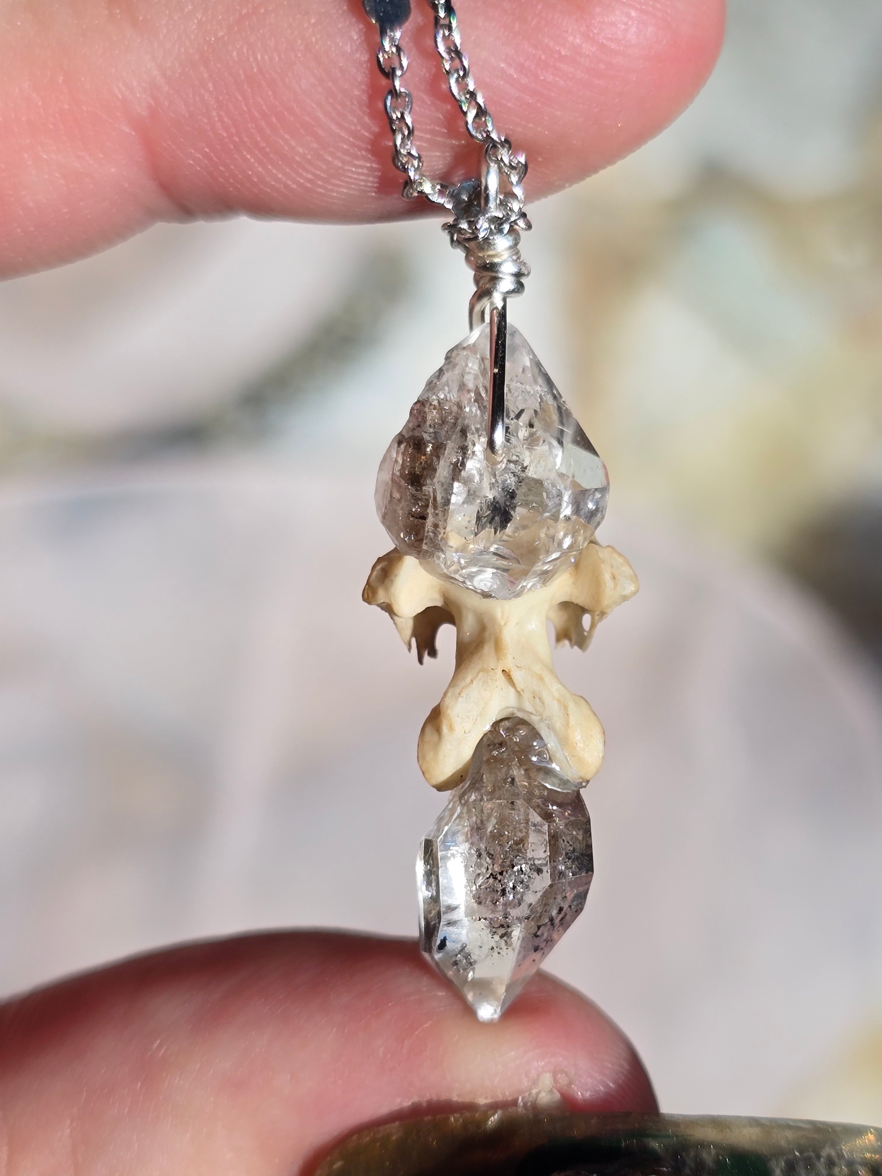 Herkimer Diamond & Vertebrae Necklace #1 Silver