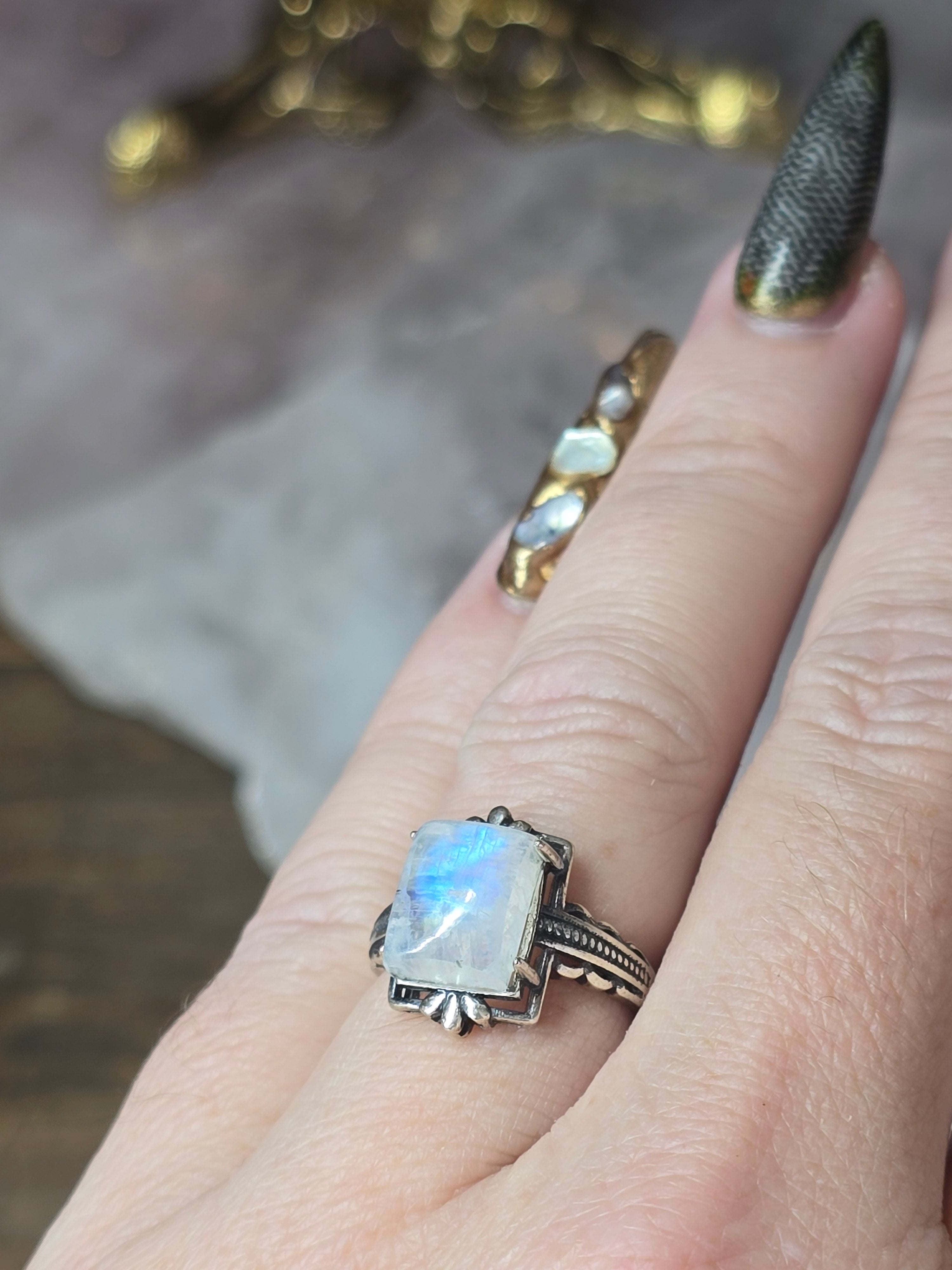 White Moonstone Adustable Ring | Sterling Silver