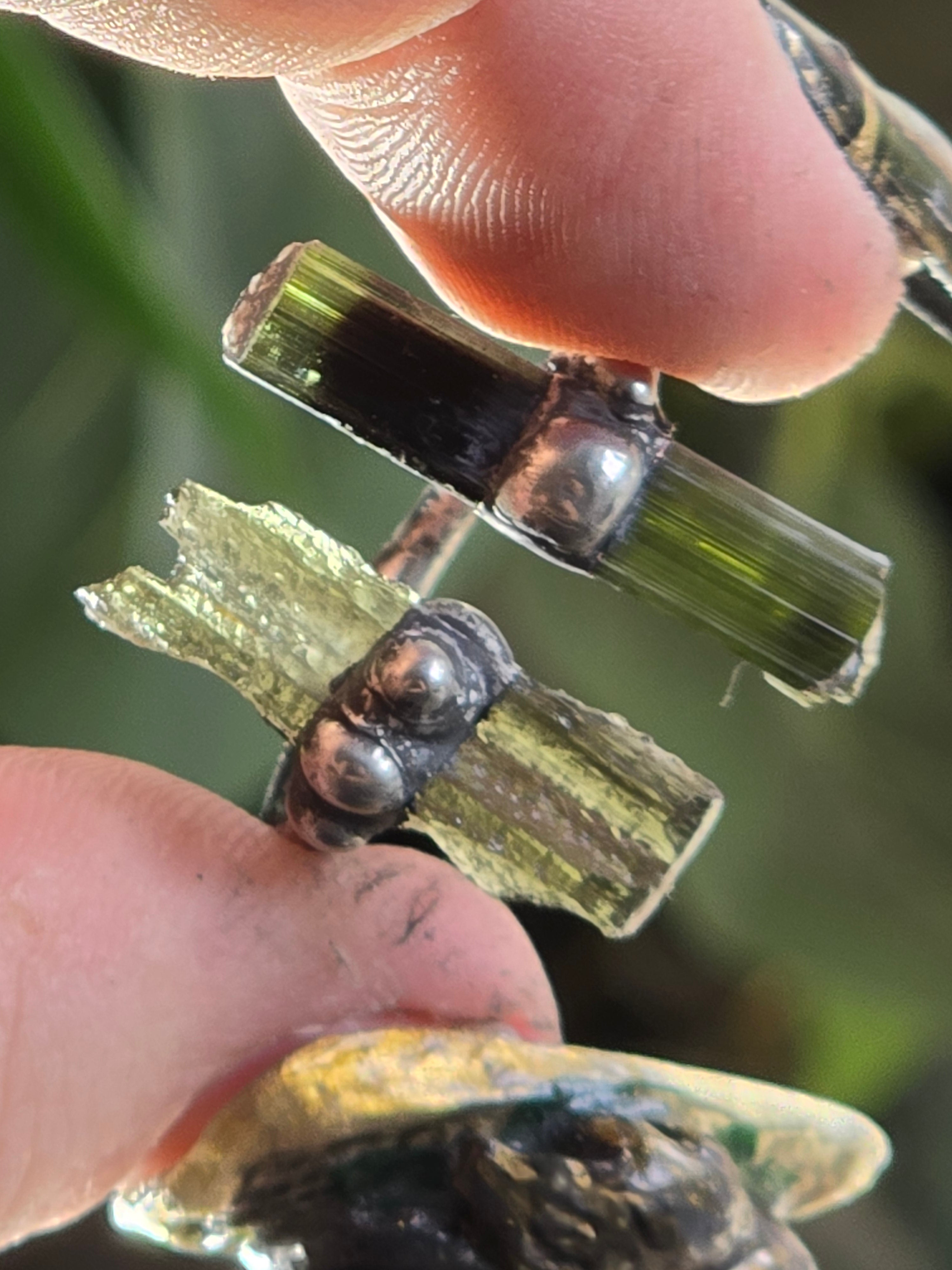 Moldavite & Green Capped Black Tourmaline Ring