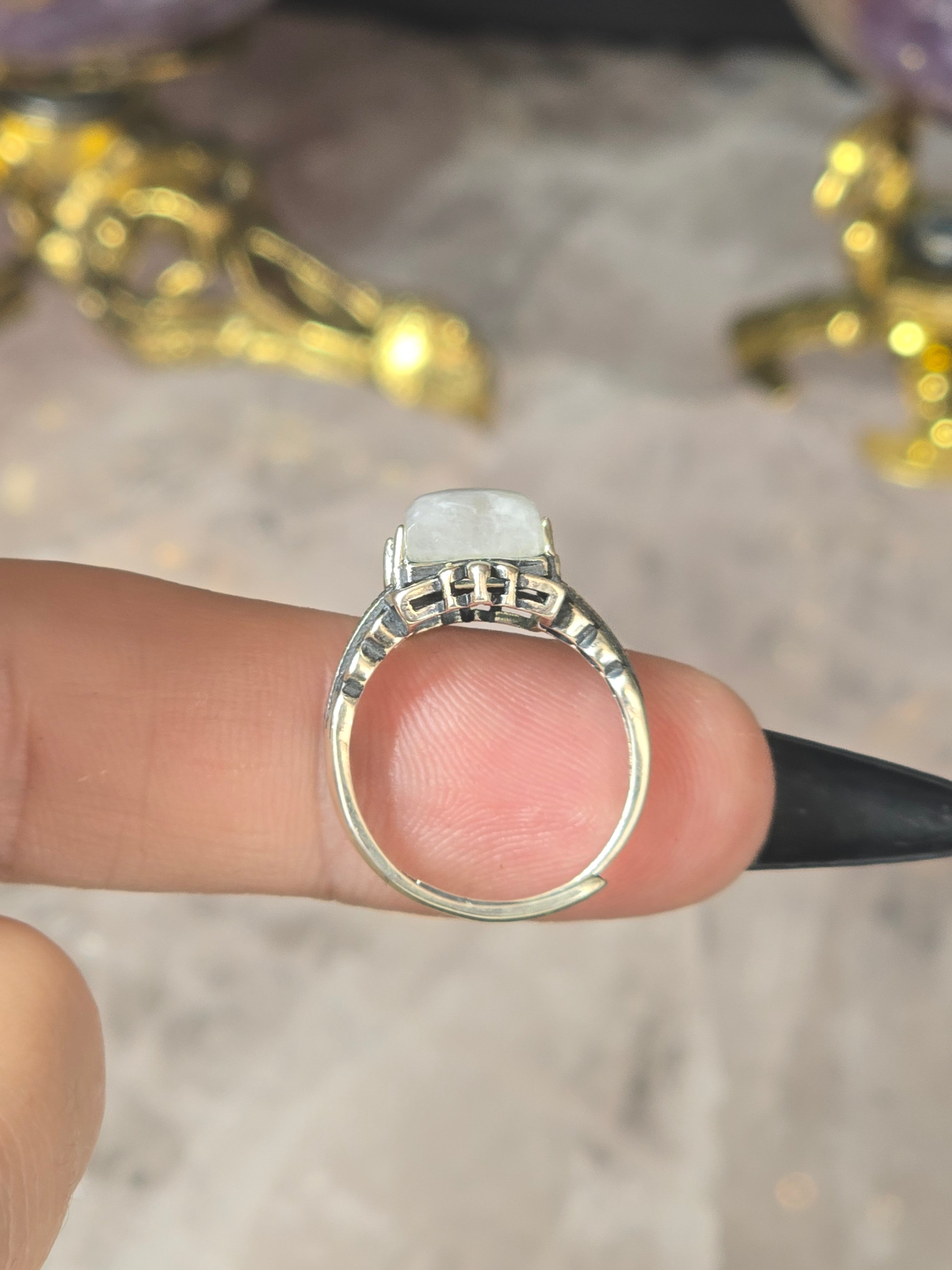 White Moonstone Adustable Ring | Sterling Silver