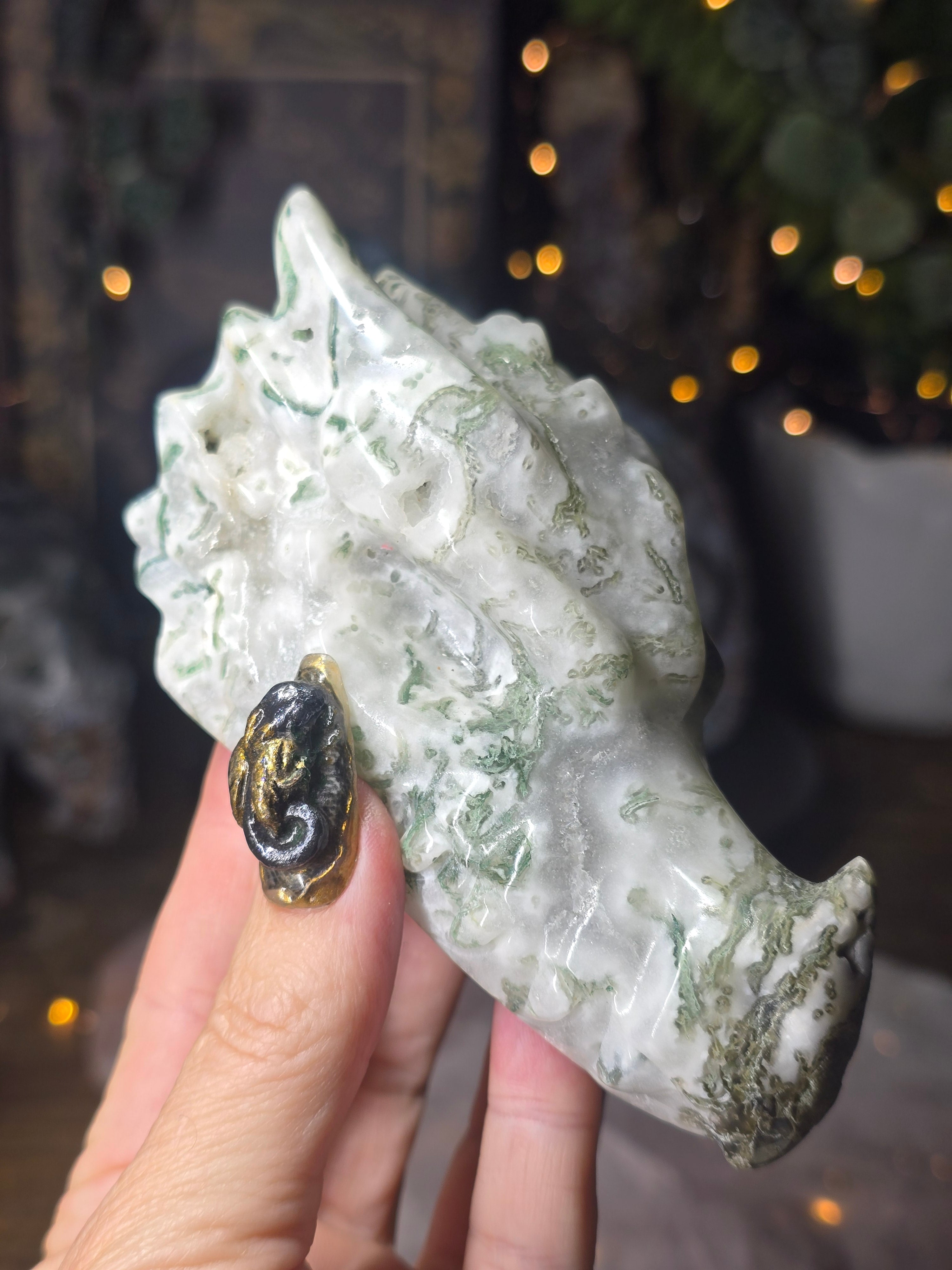 Moss Agate Dragon Head #2