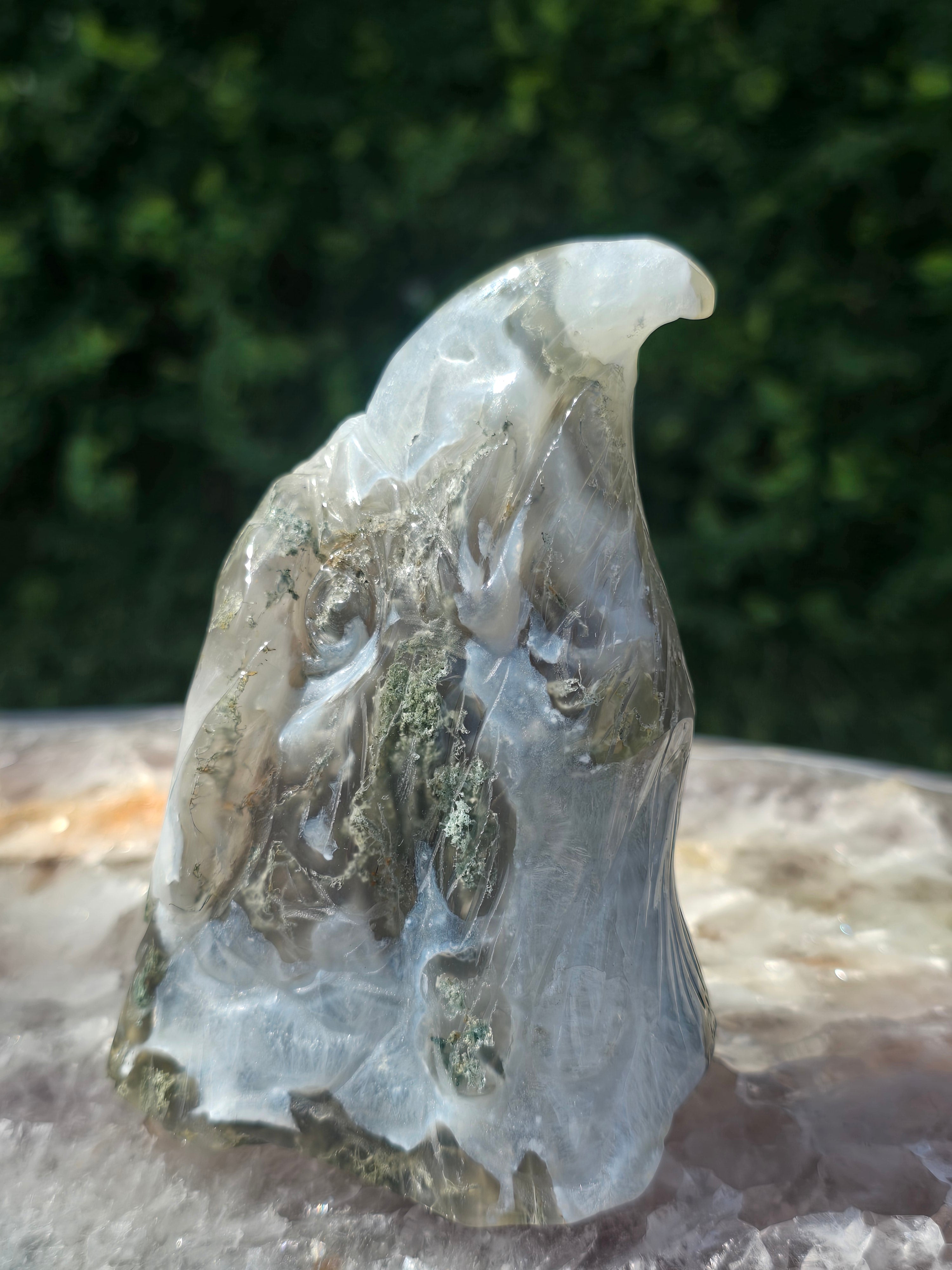 Moss Agate Eagle Head