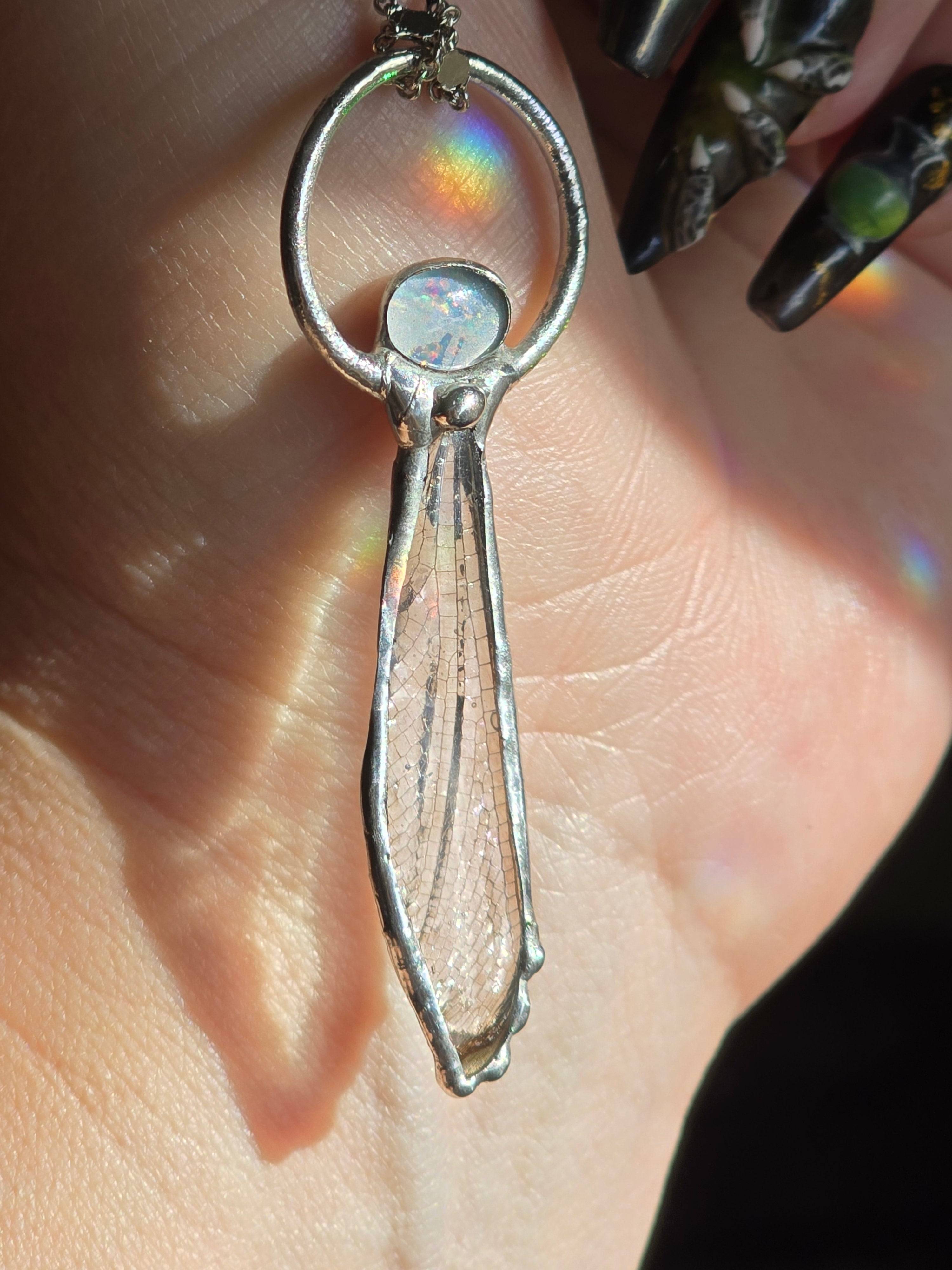 Insect Wing & Australian Opal Necklace