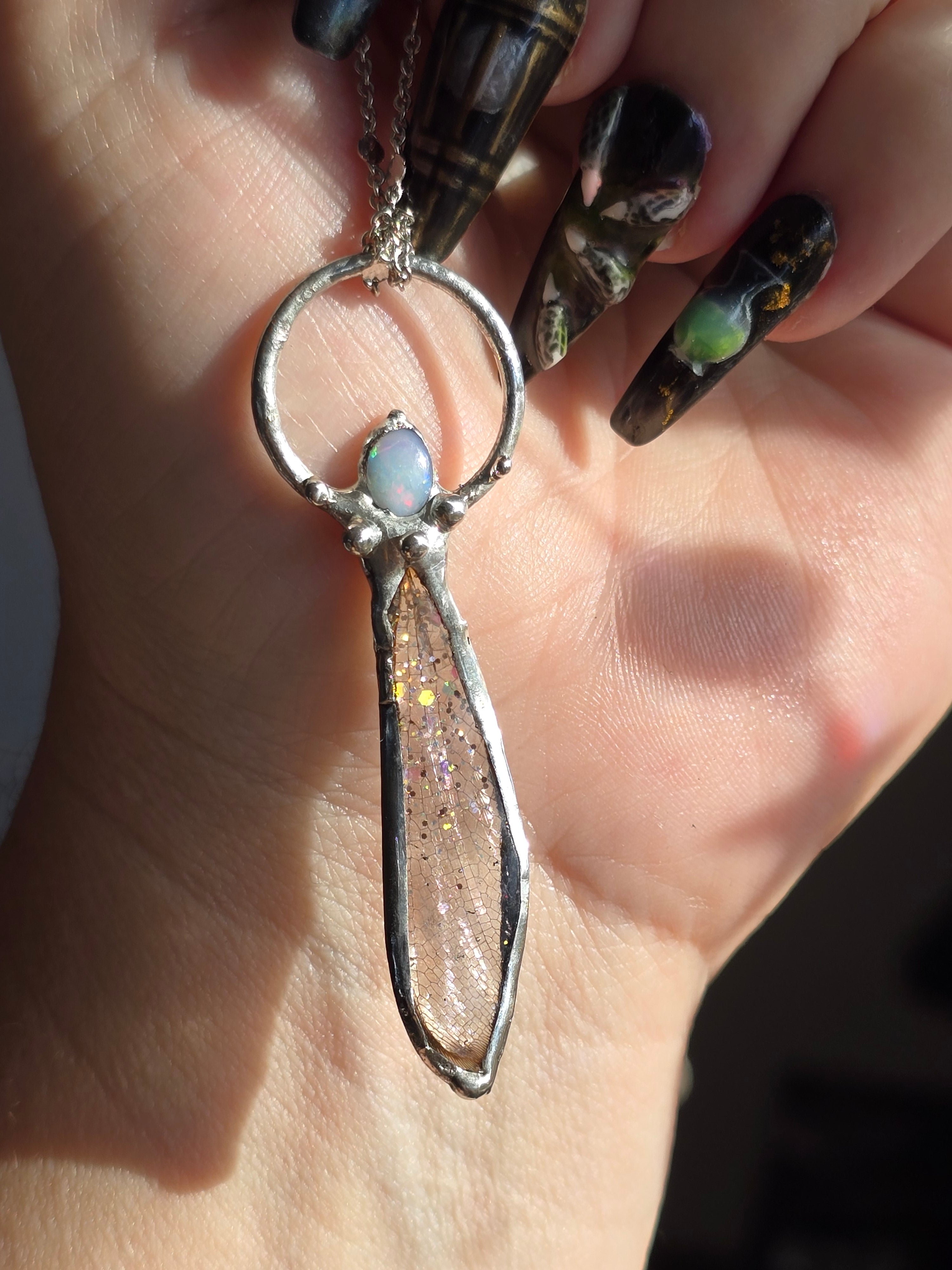 Insect Wing & Australian Opal Necklace 2