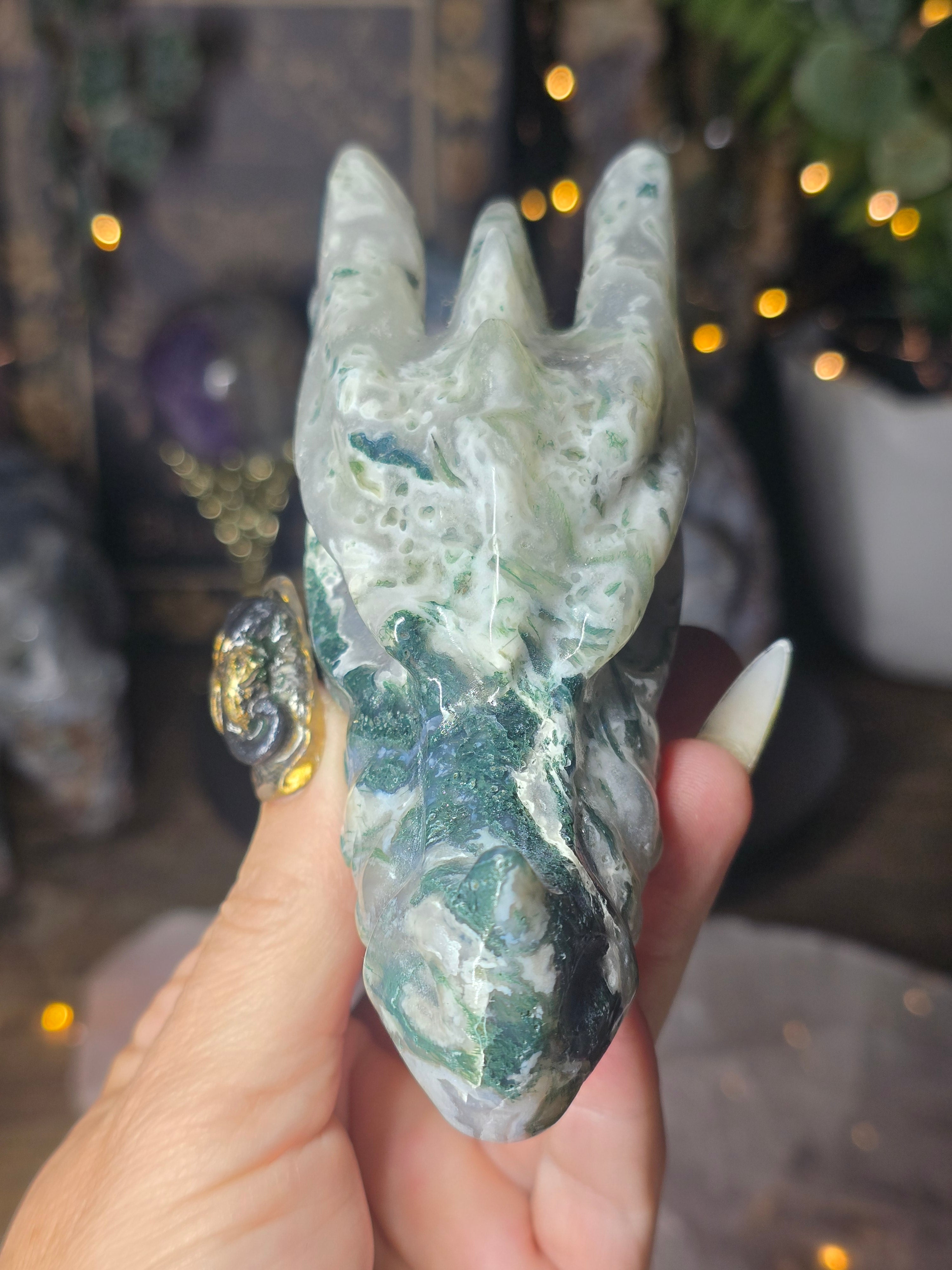 Moss Agate Dragon Head