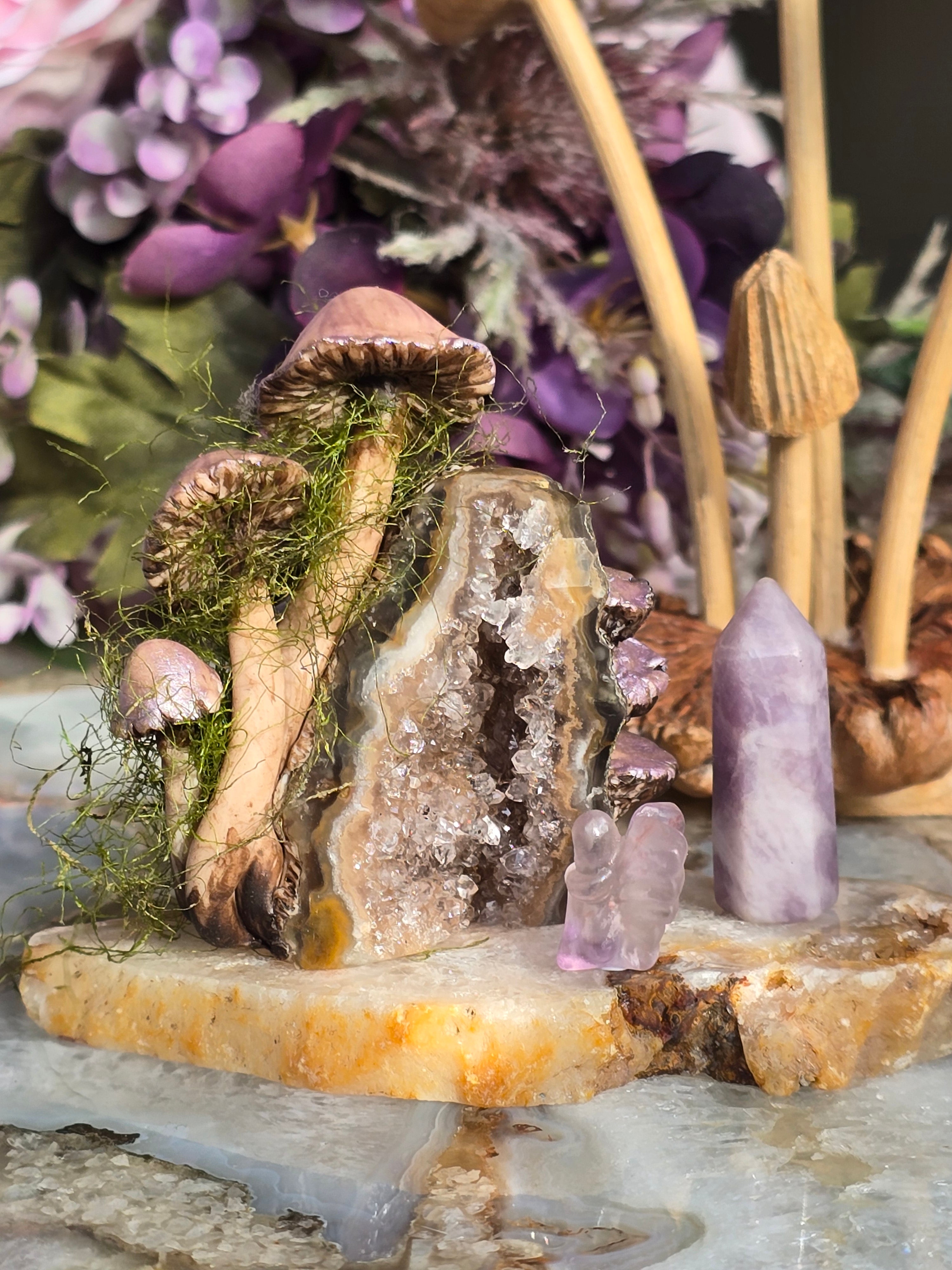 Rainbow Amethyst Mushroom Sculpture