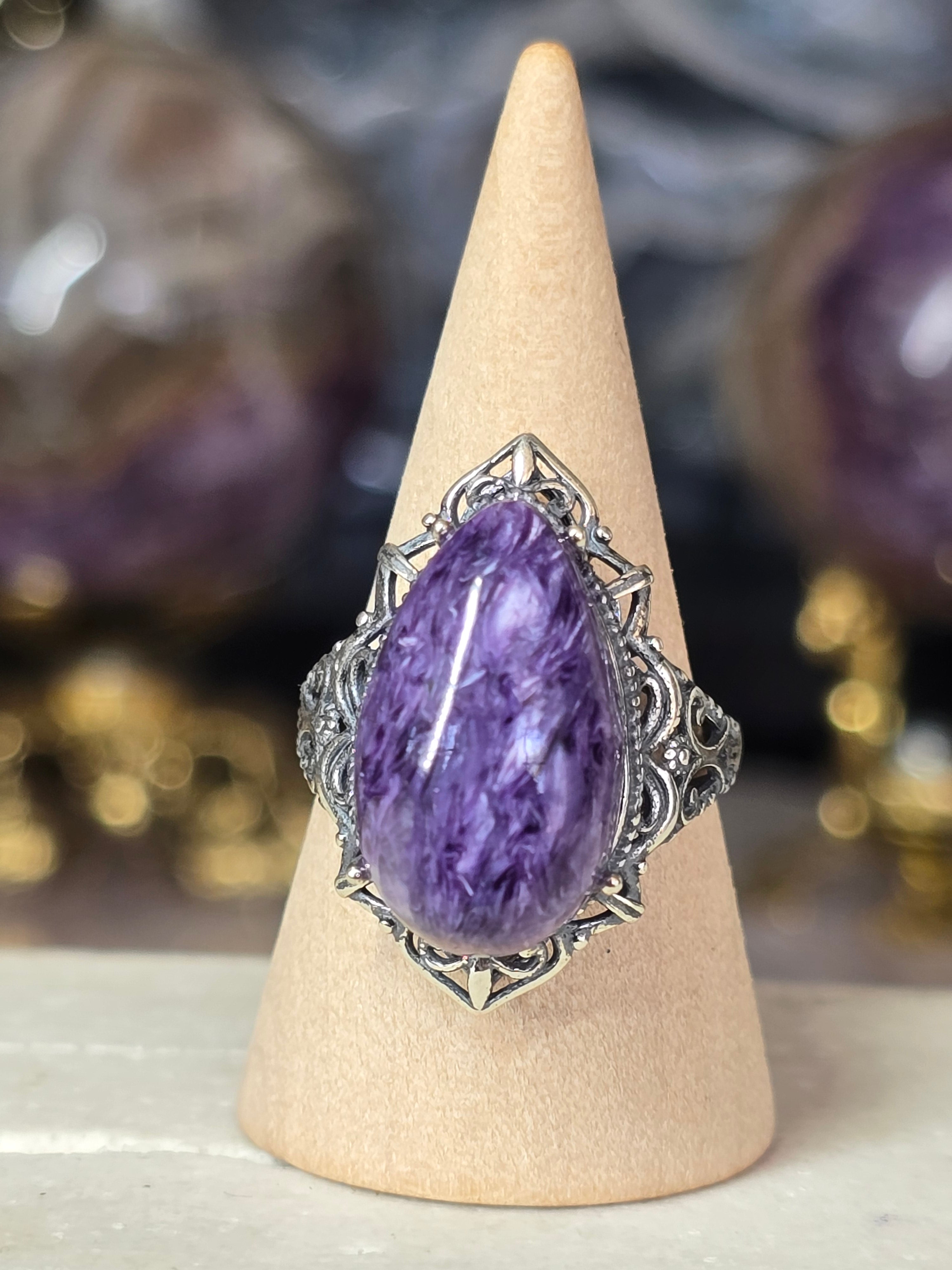 Charoite Sterling Silver Adjustable Ring