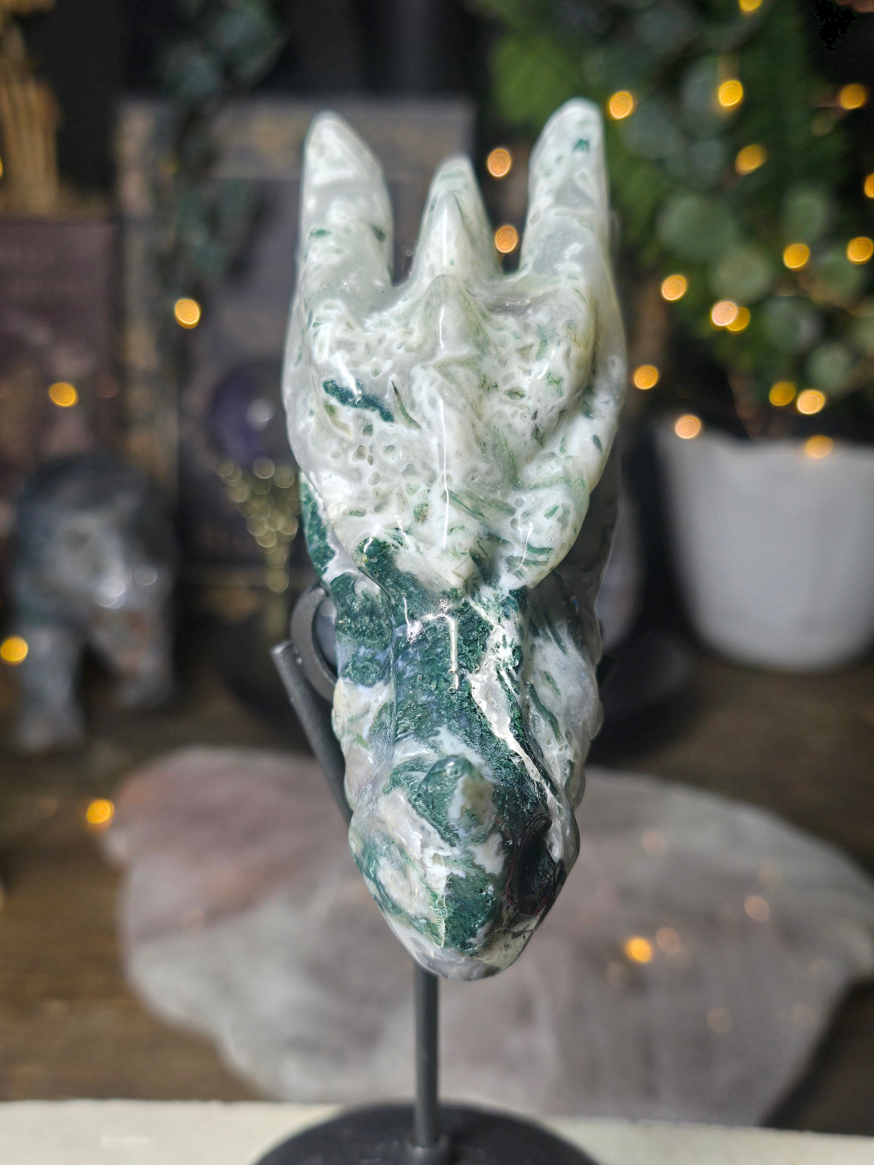 Moss Agate Dragon Head