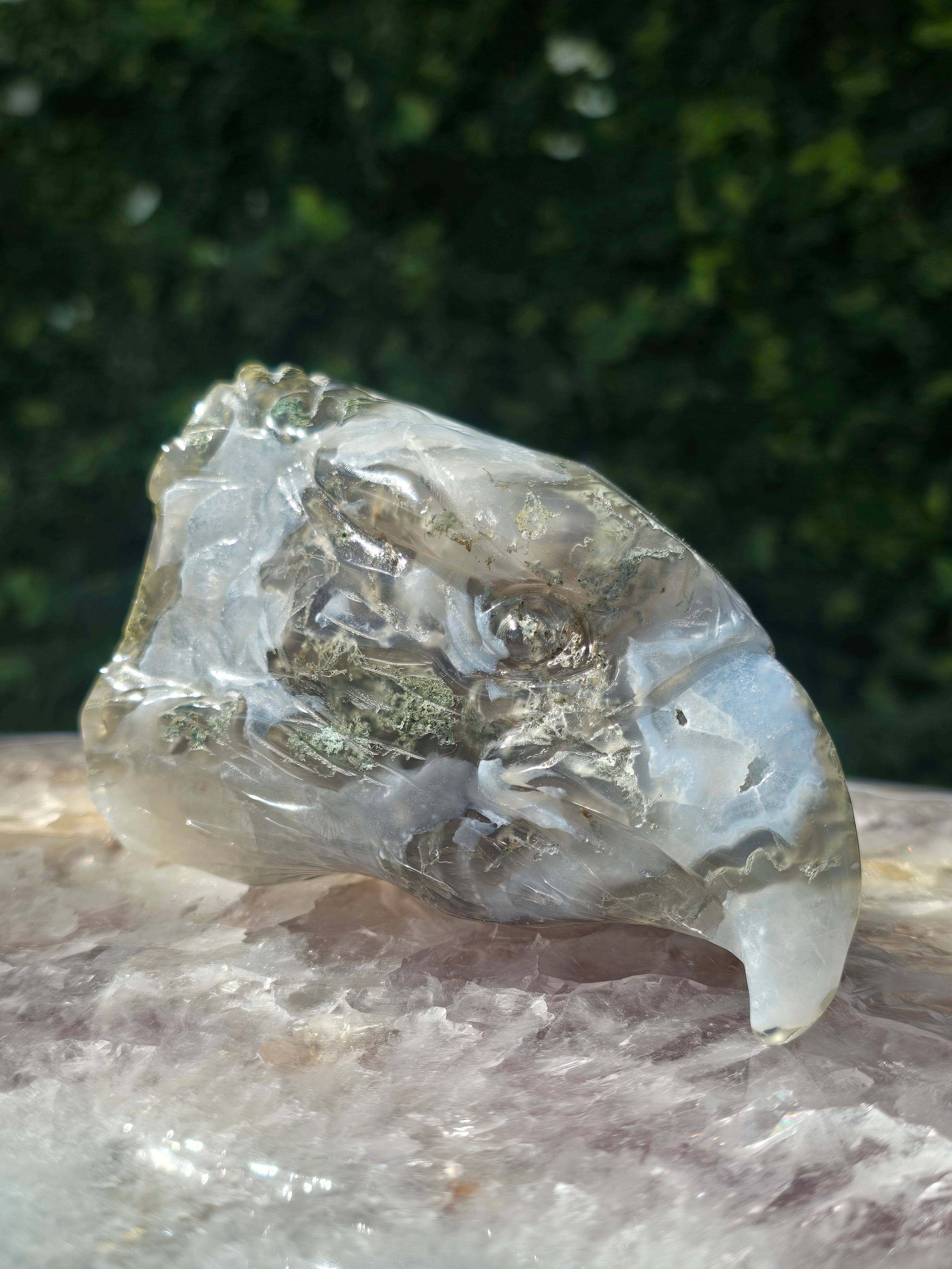 Moss Agate Eagle Head