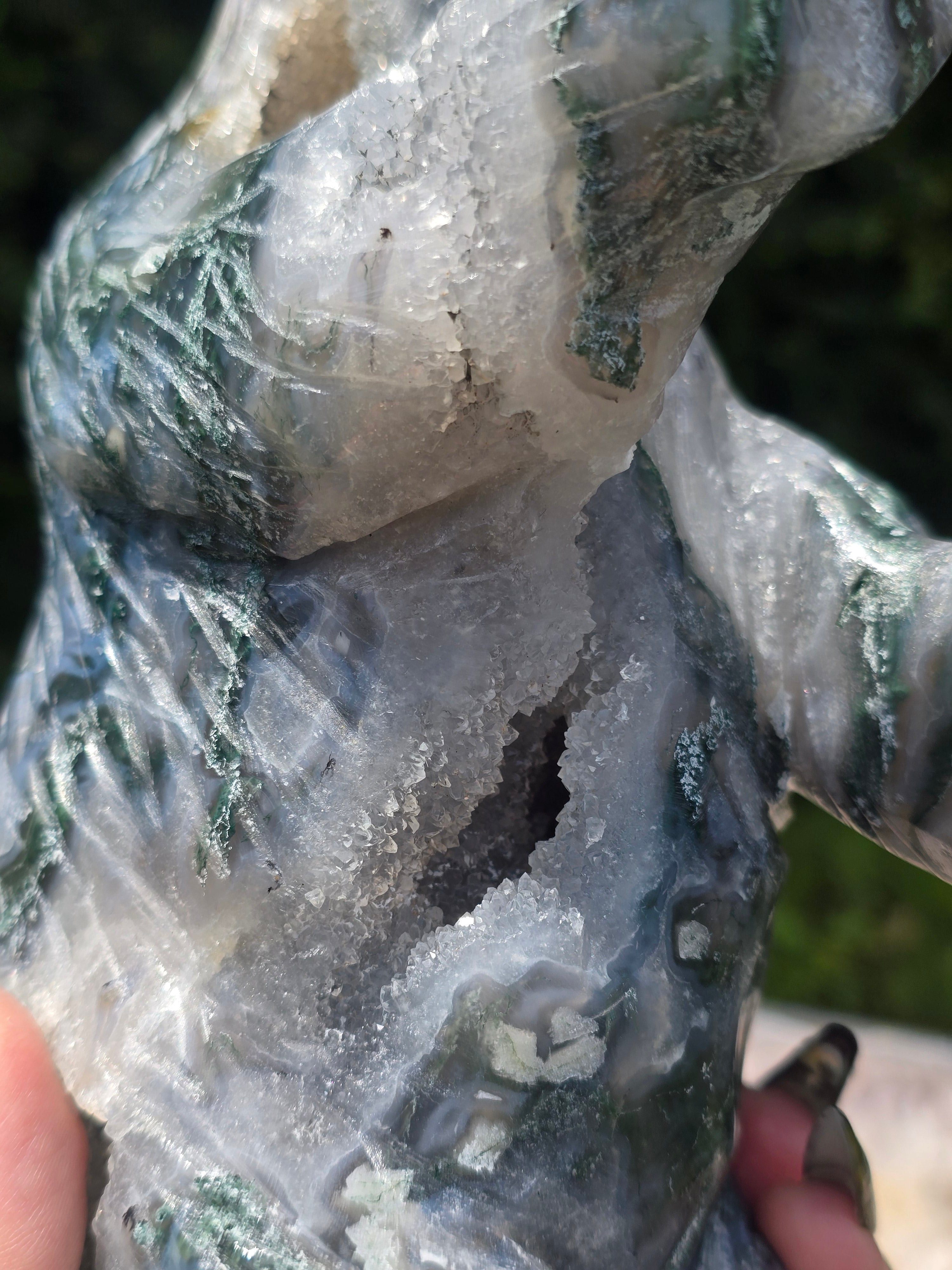 Moss Agate Druzy Bear Carving