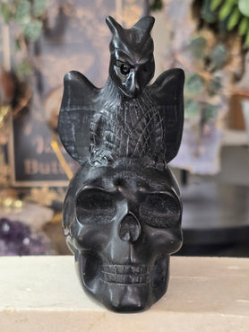 Black Obsidian Dragon on Skull Carving